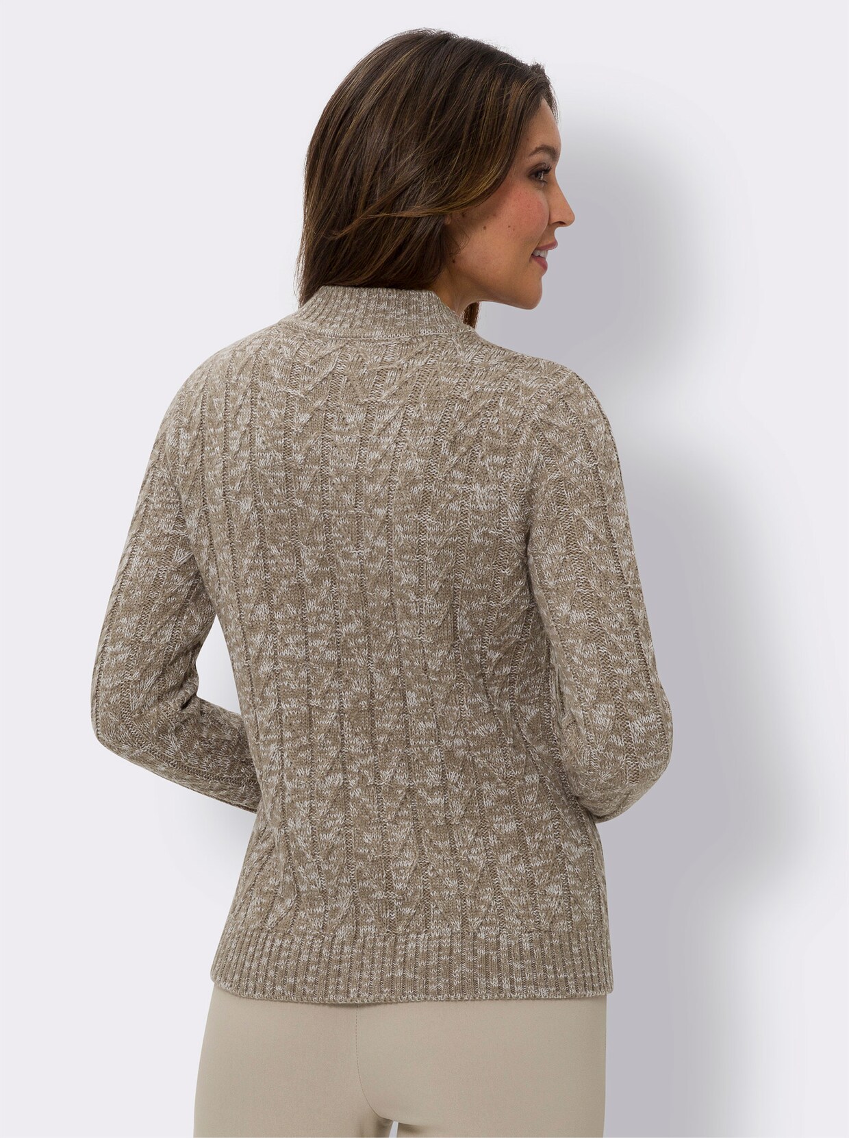 Stehkragen-Pullover - taupe-ecru-meliert