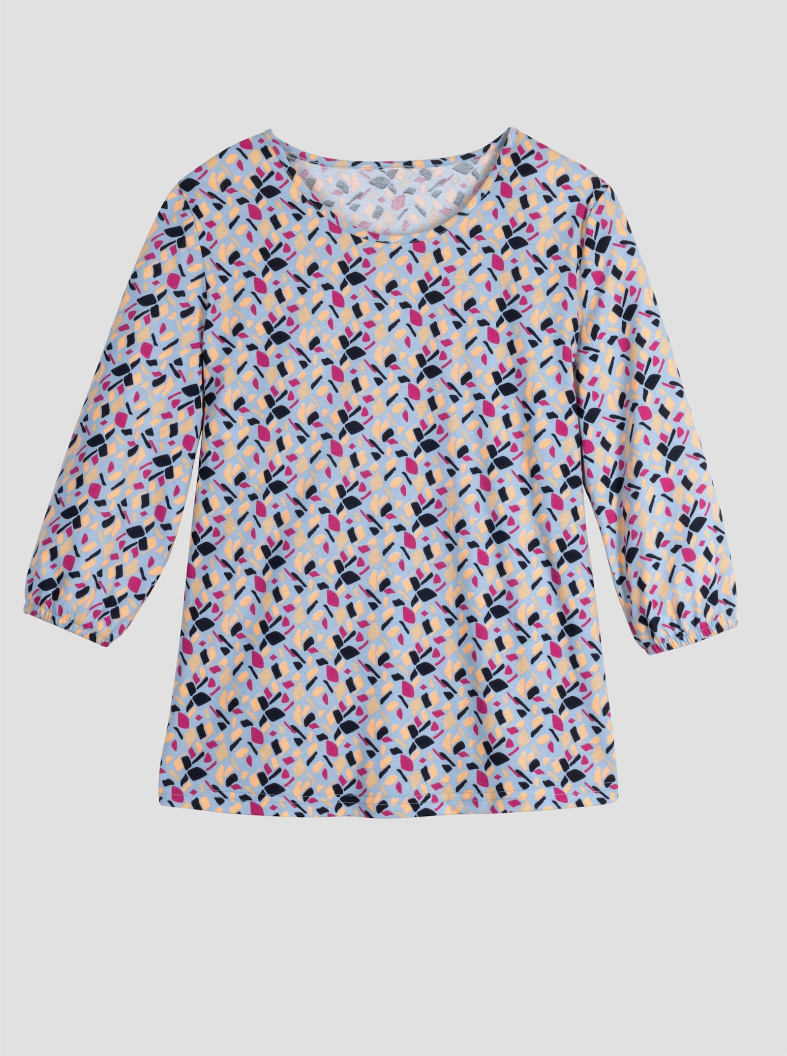 3/4-Arm-Shirt im Grafik-Dessin - hellblau-fuchsia-bedruckt