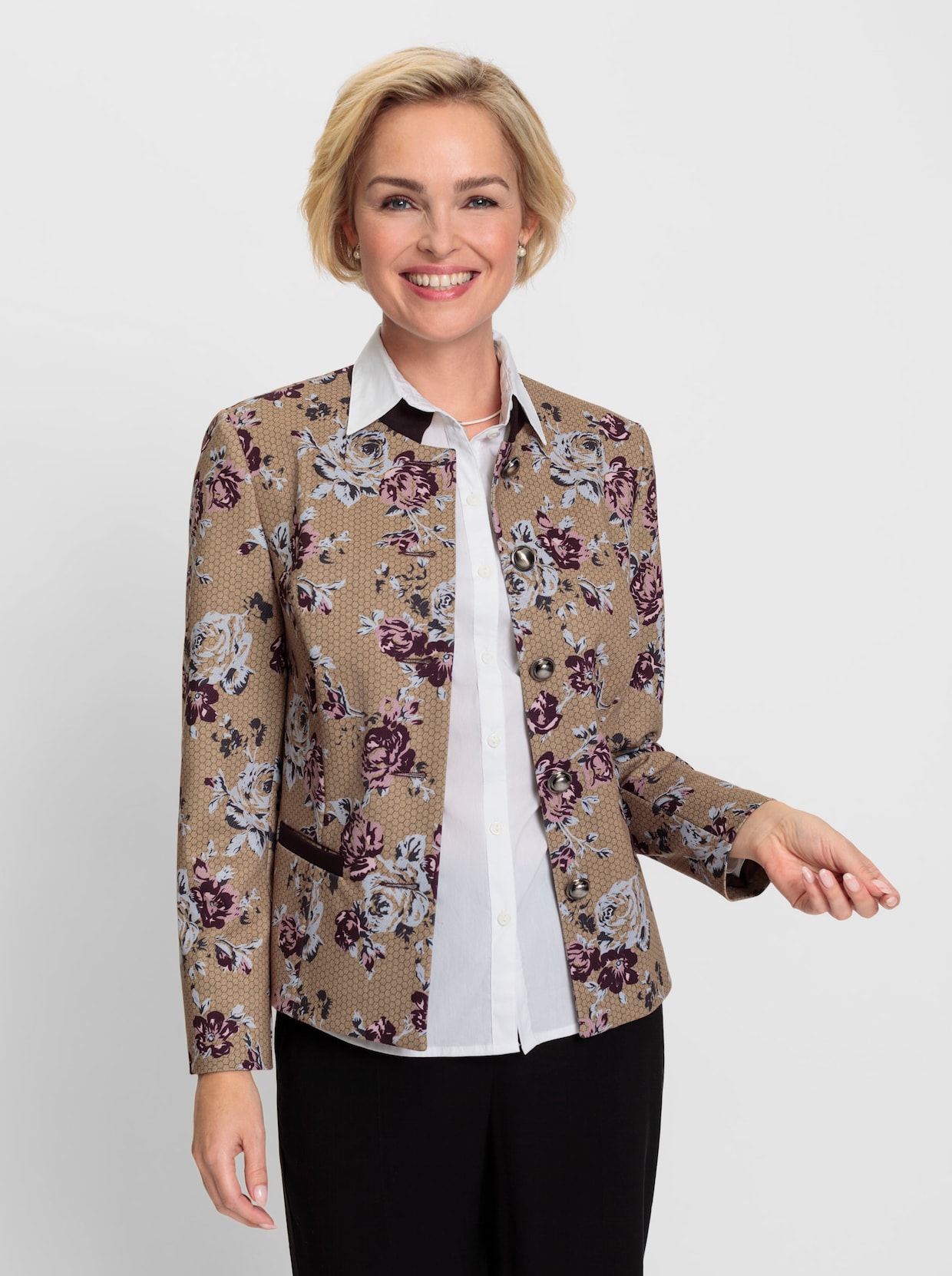 Jersey blazer - beige/bordeaux bedrukt