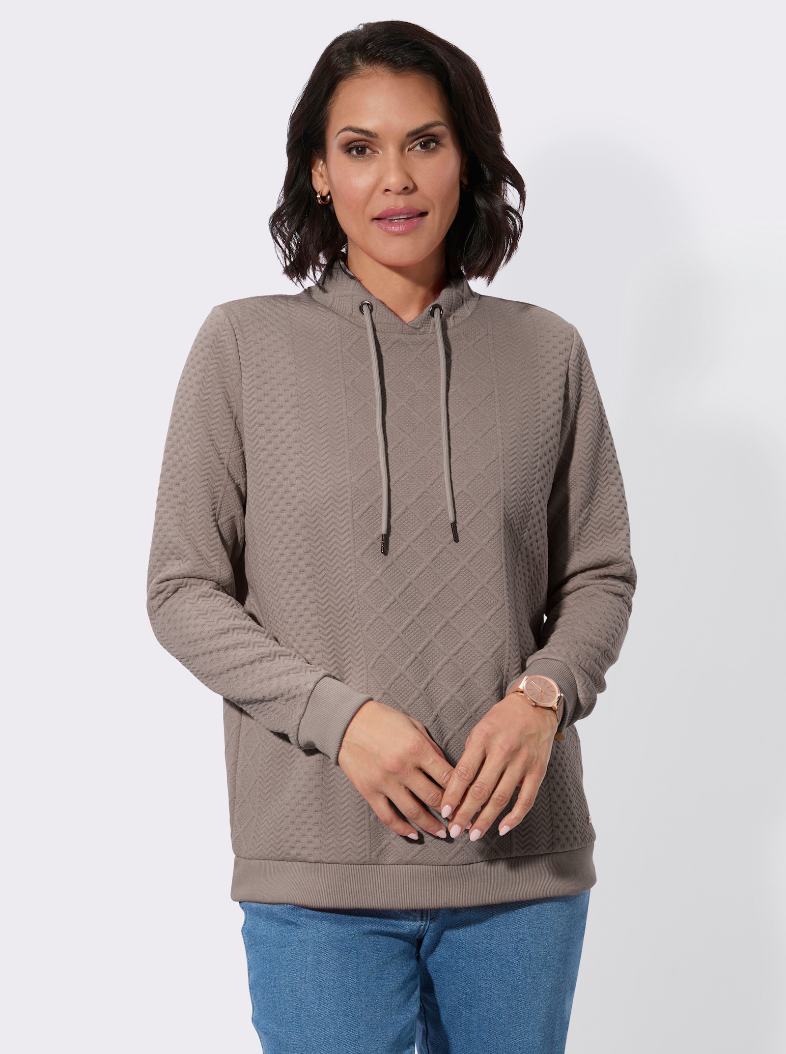 Sweatshirt mit überlappendem Stehkragen - taupe