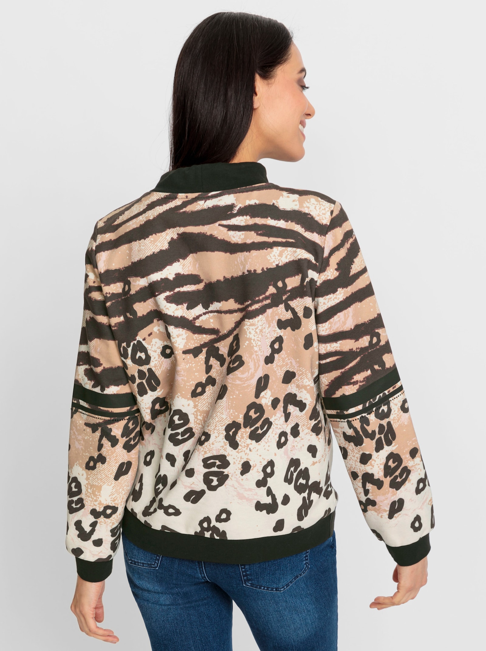 heine Sweatshirt met in wijdte verstelbare opstaande kraag - zwart/camel bedrukt