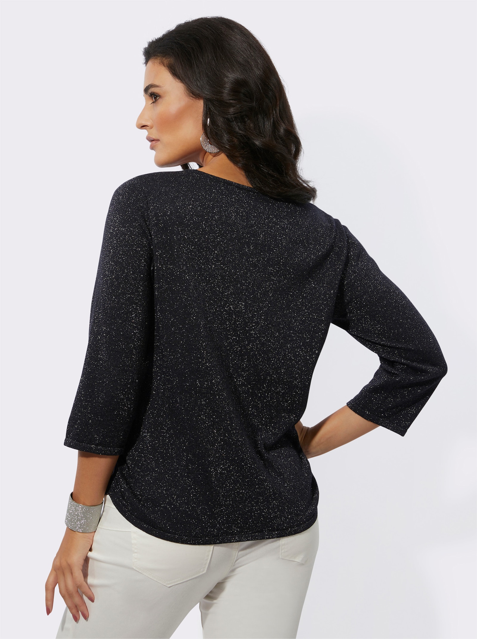 3/4 Arm-Pullover mit luftigem Lyocell-Anteil - schwarz