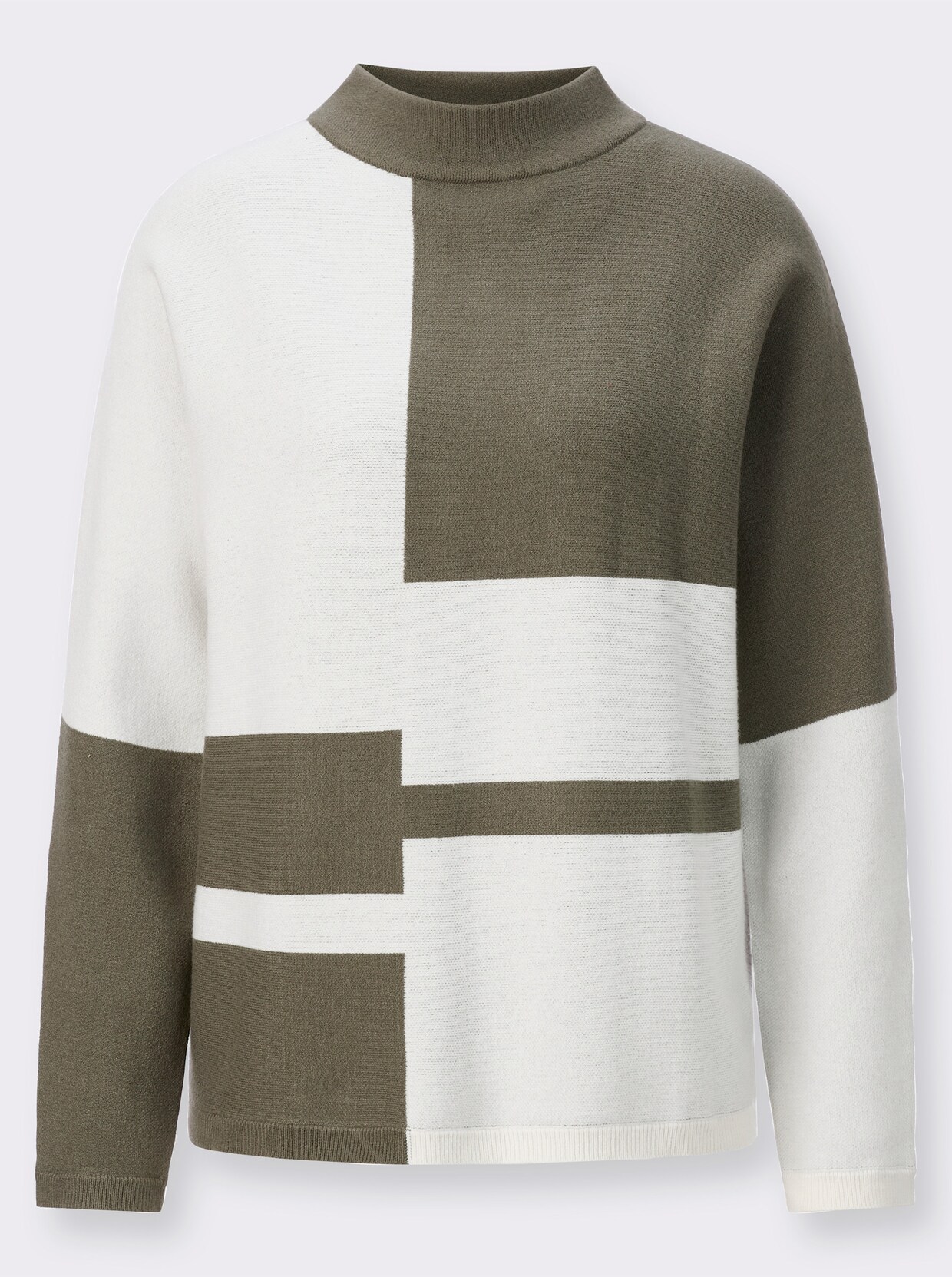 Jacquard-Pullover - khaki-ecru-gemustert