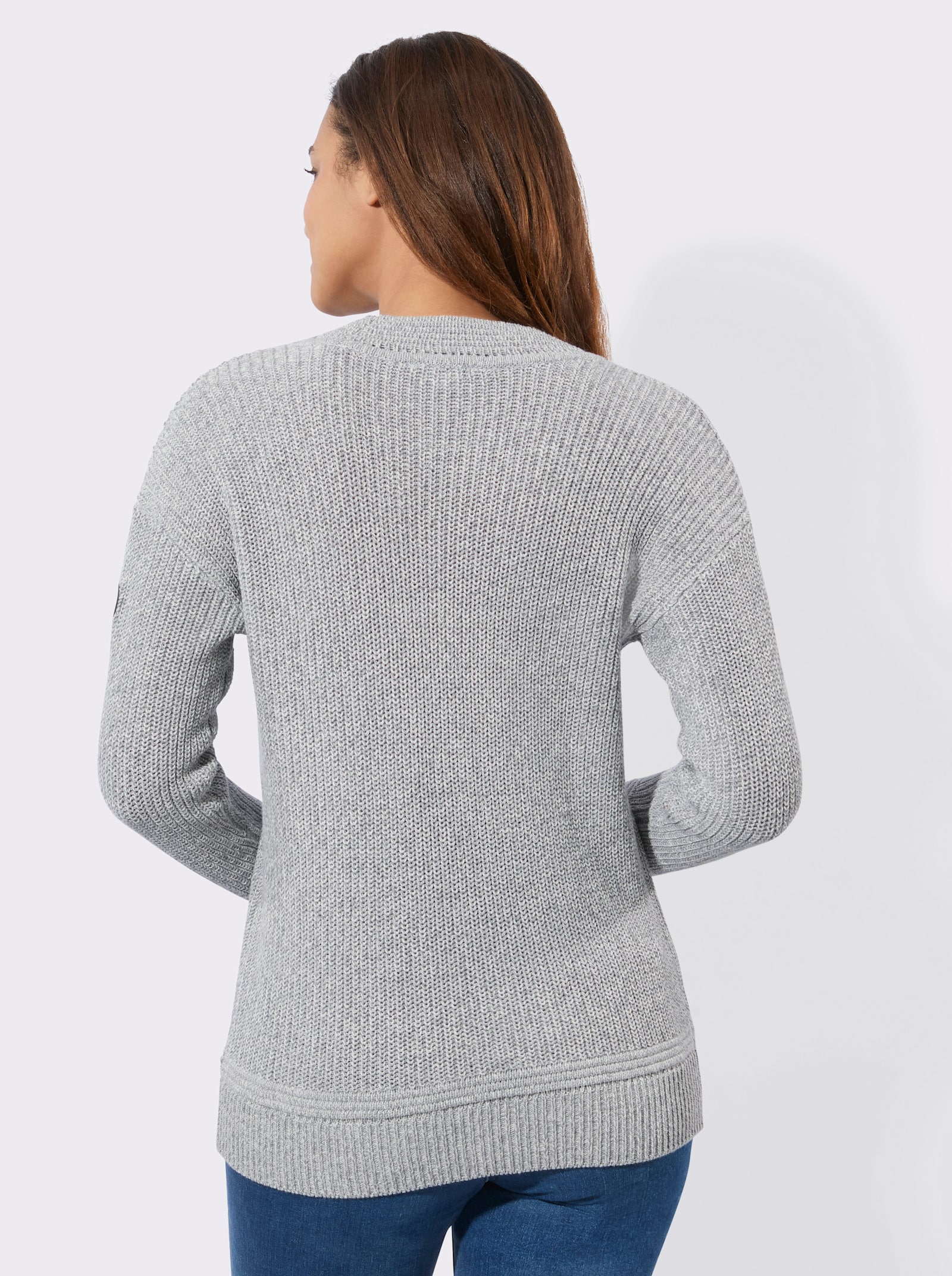 V-Ausschnitt-Pullover - steingrau-ecru-meliert