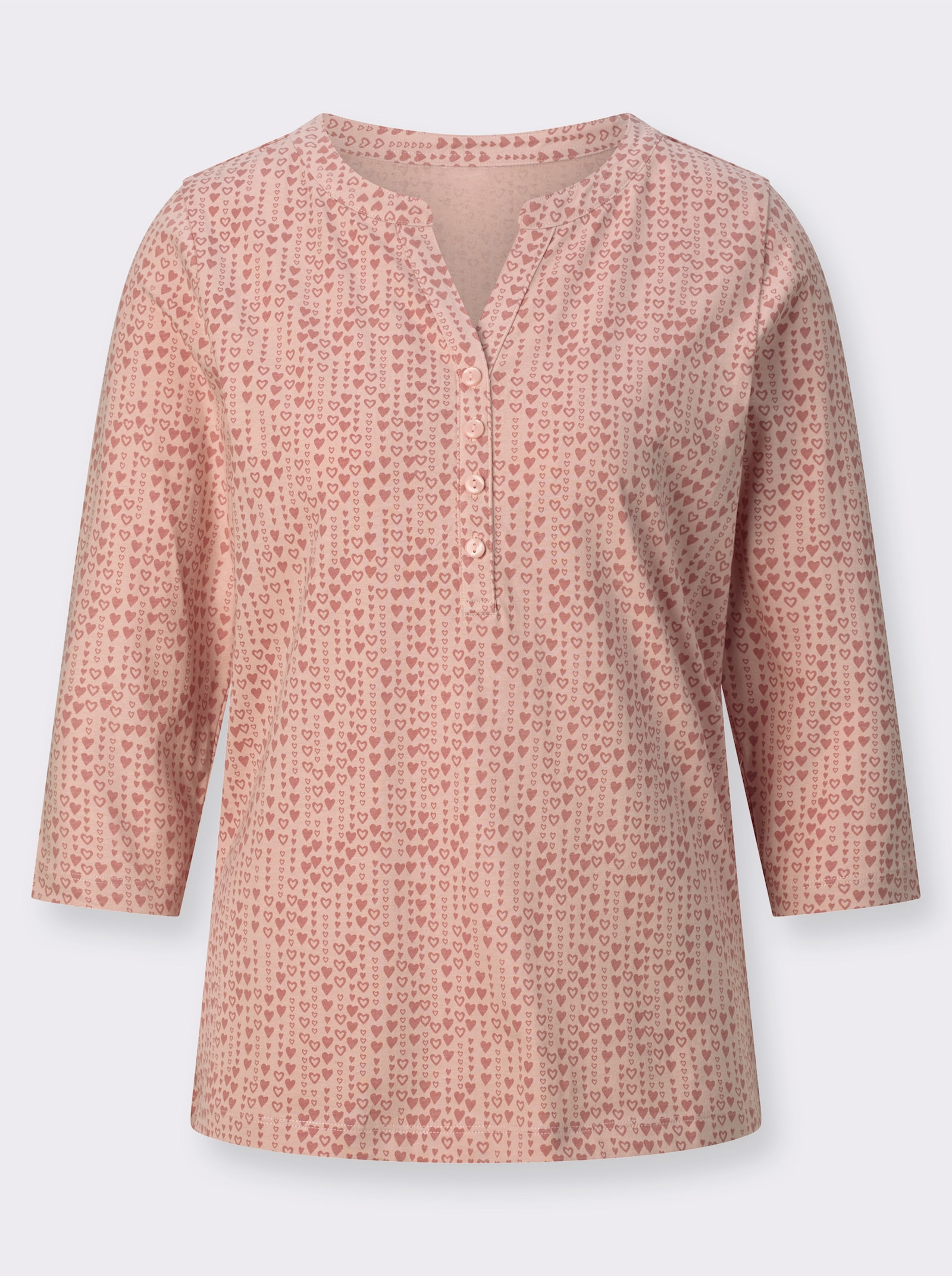 Shirt met 3/4-mouwen en hartjespatroon - poudre/rozenhout bedrukt