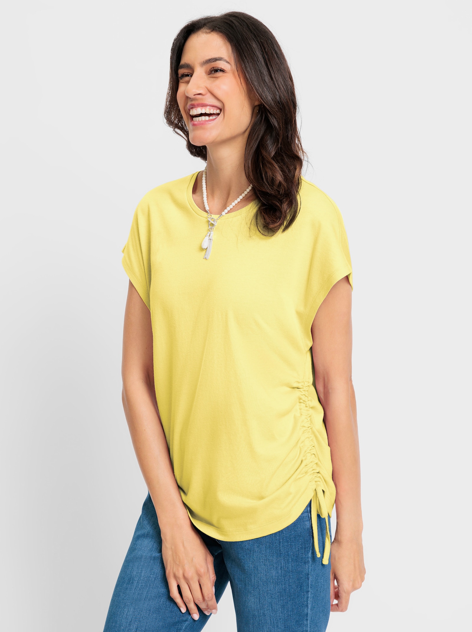 Shirt met ronde hals, opzij te rimpelen - citroen