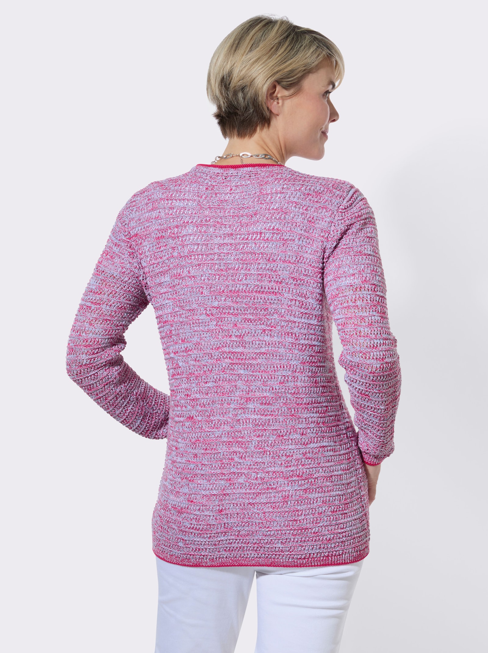 Strickjacke im Ajourmuster - pink-meliert