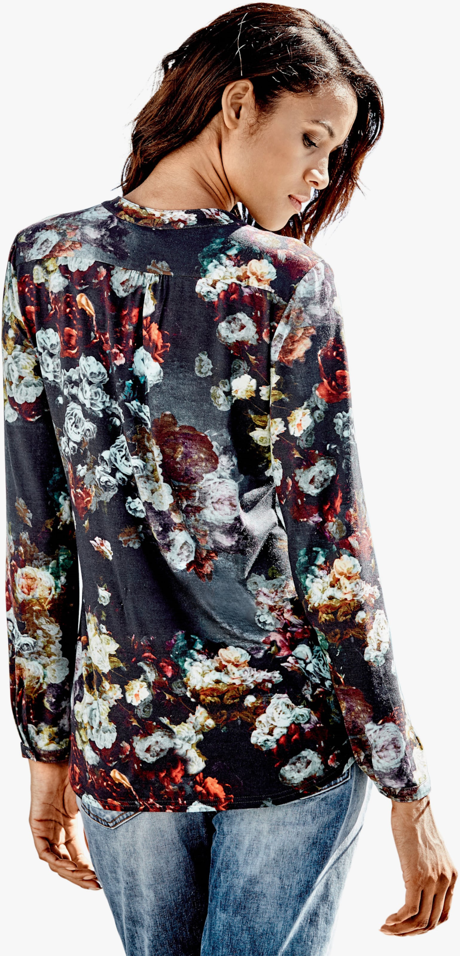 heine Blusenshirt im Blüten-Dessin - dunkelblau