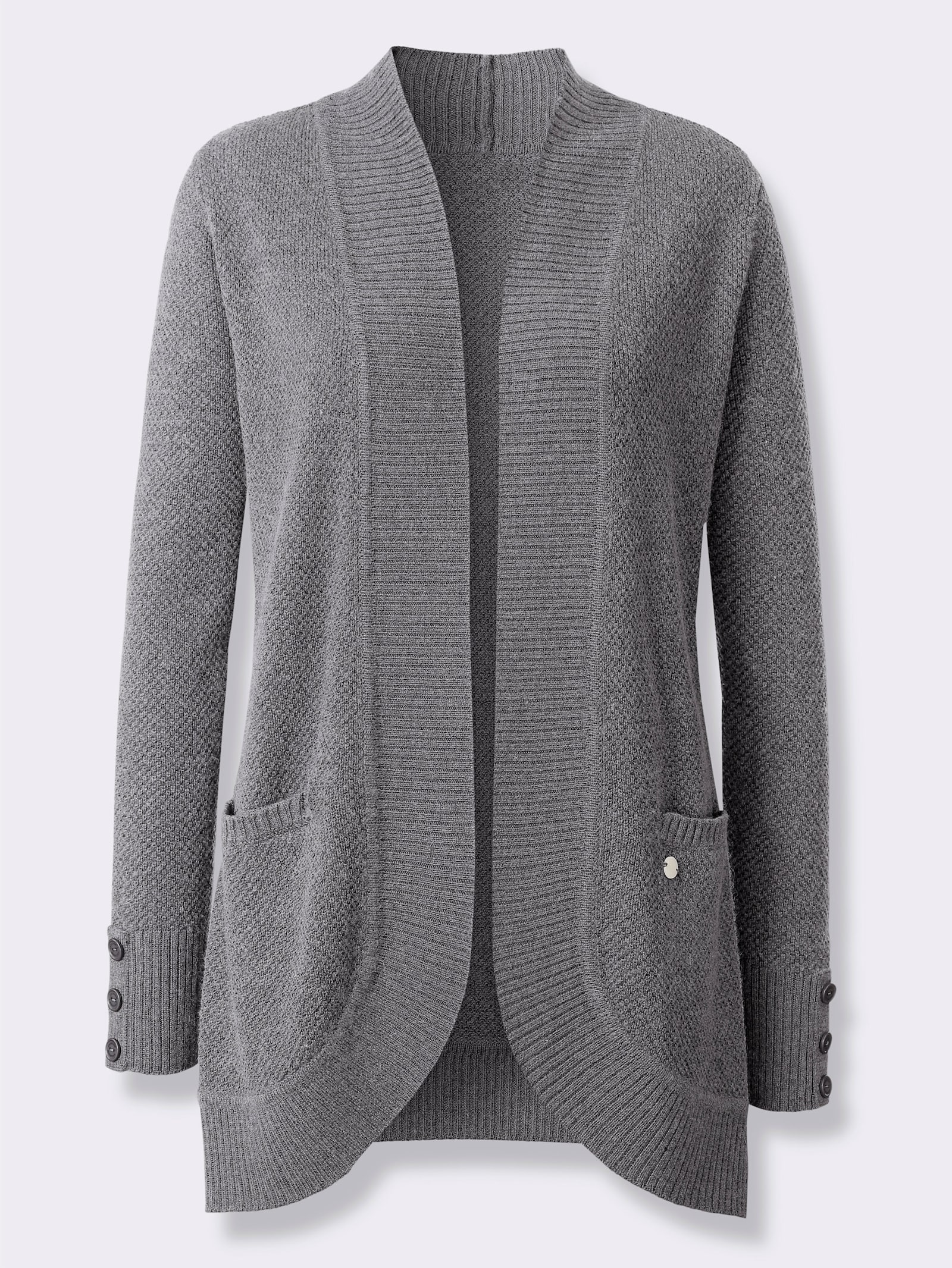 CREATION L PREMIUM Longstrickjacke verschlusslose Form - schwarz-anthrazit-meliert