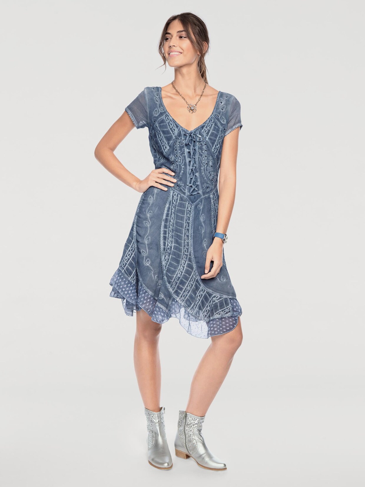 Ashley Brooke Stickereikleid - jeansblau