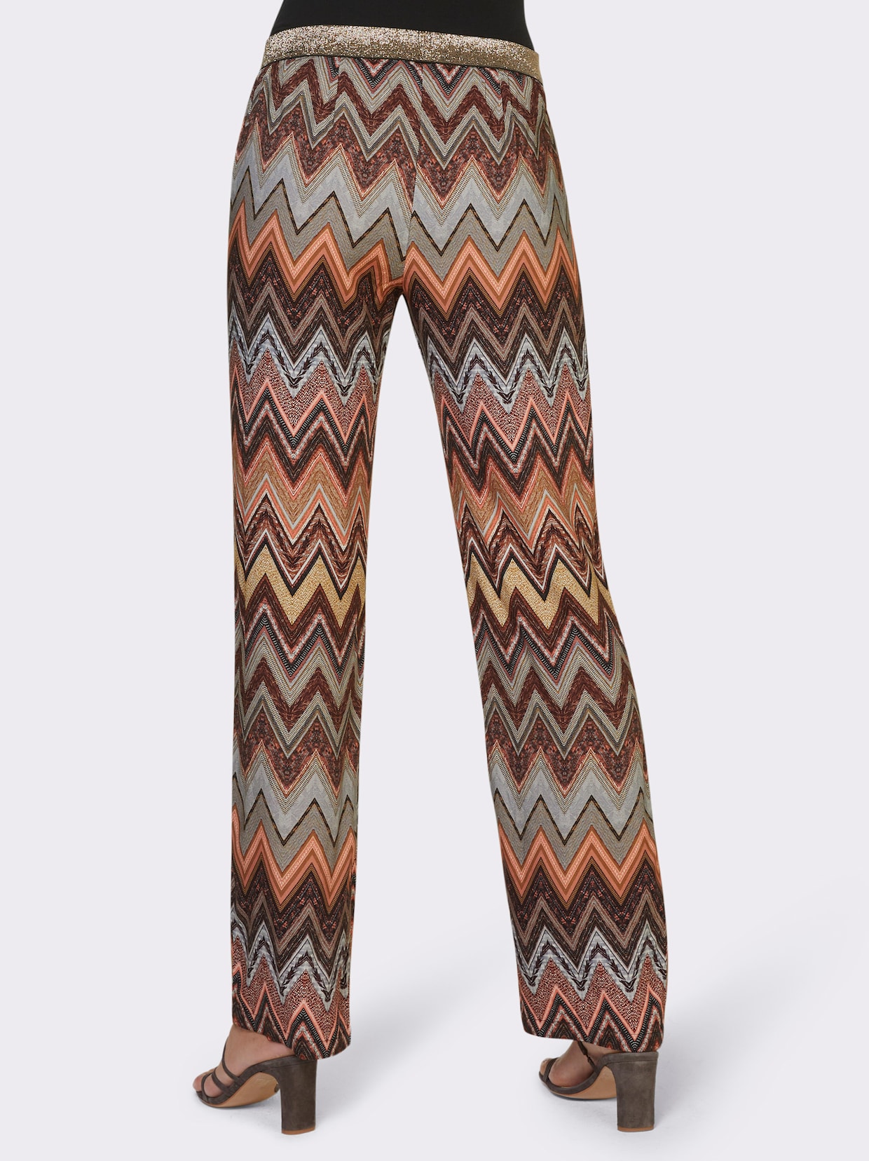 heine Broek met print - donkertaupe/rozenhout gedessineerd