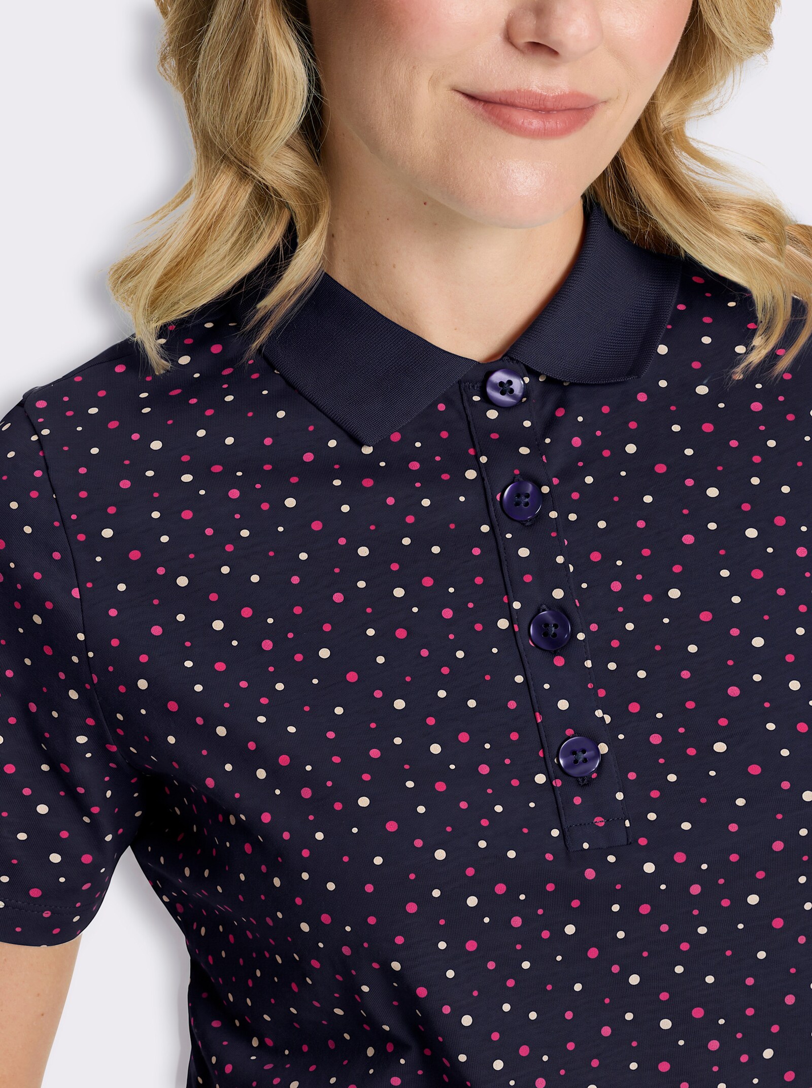 Poloshirt im Tupfen-Dessin - marine-fuchsia-getupft