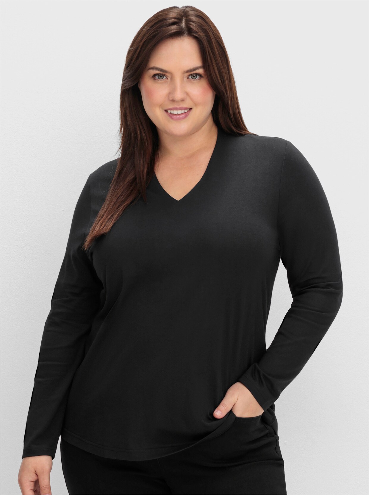 sheego Langarmshirt - schwarz