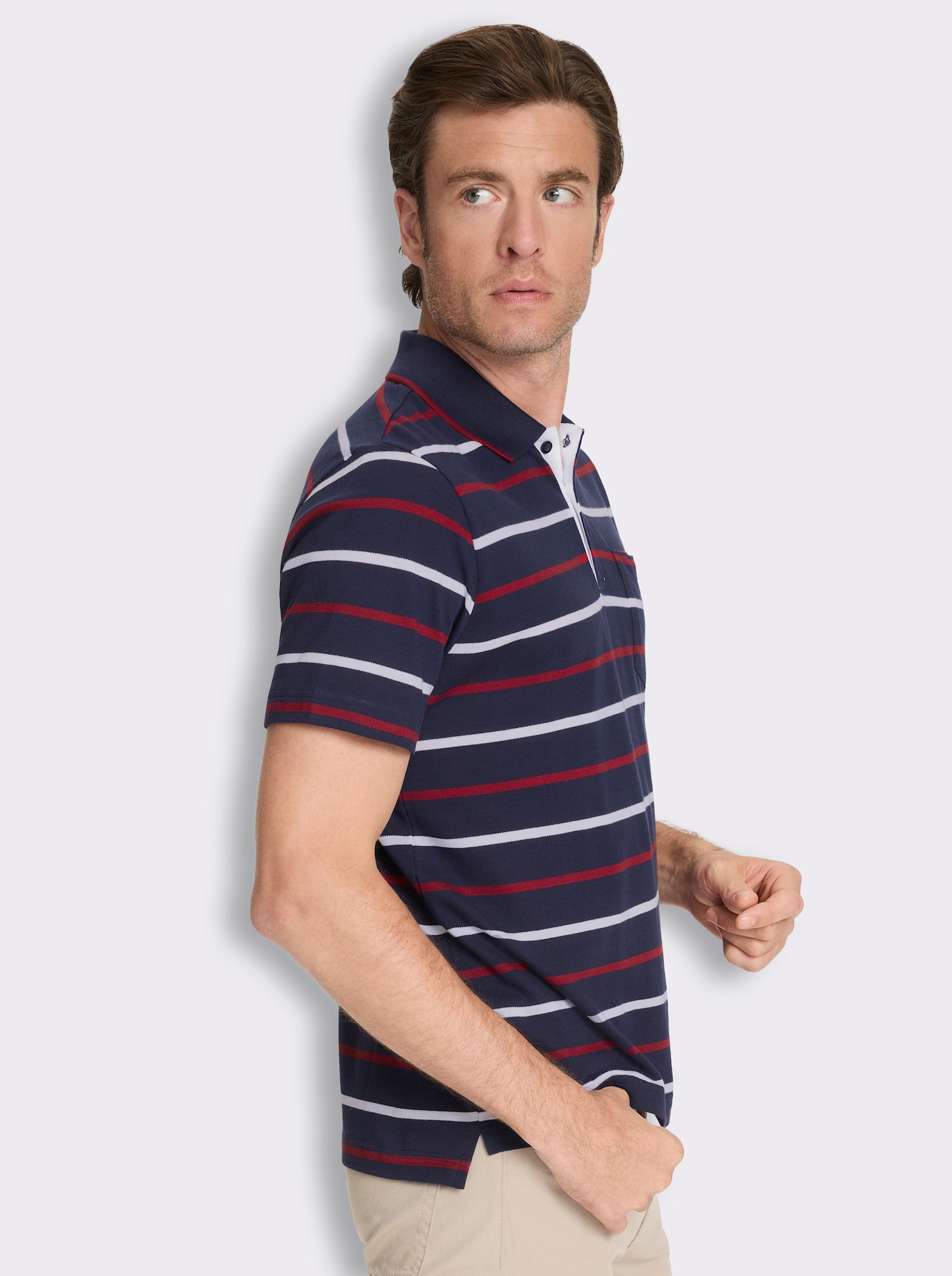 Poloshirt in Pikee-Qualität - marine-gestreift