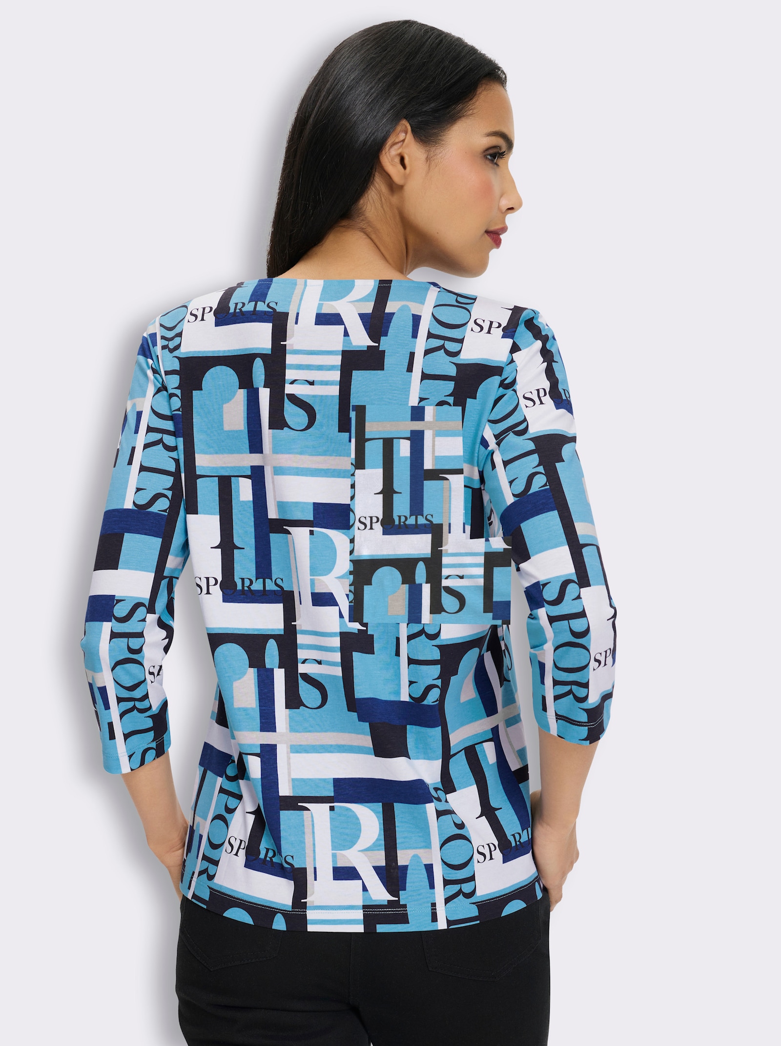 3/4-Arm-Shirt mit grafischem Druck - schwarz-aqua-bedruckt