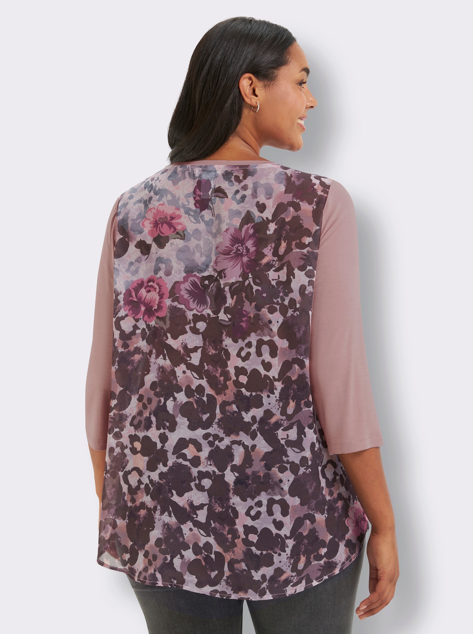 sheego by Joe Browns 3/4-Arm-Shirt im Material-Mix - rosenholz-burgund-gemustert