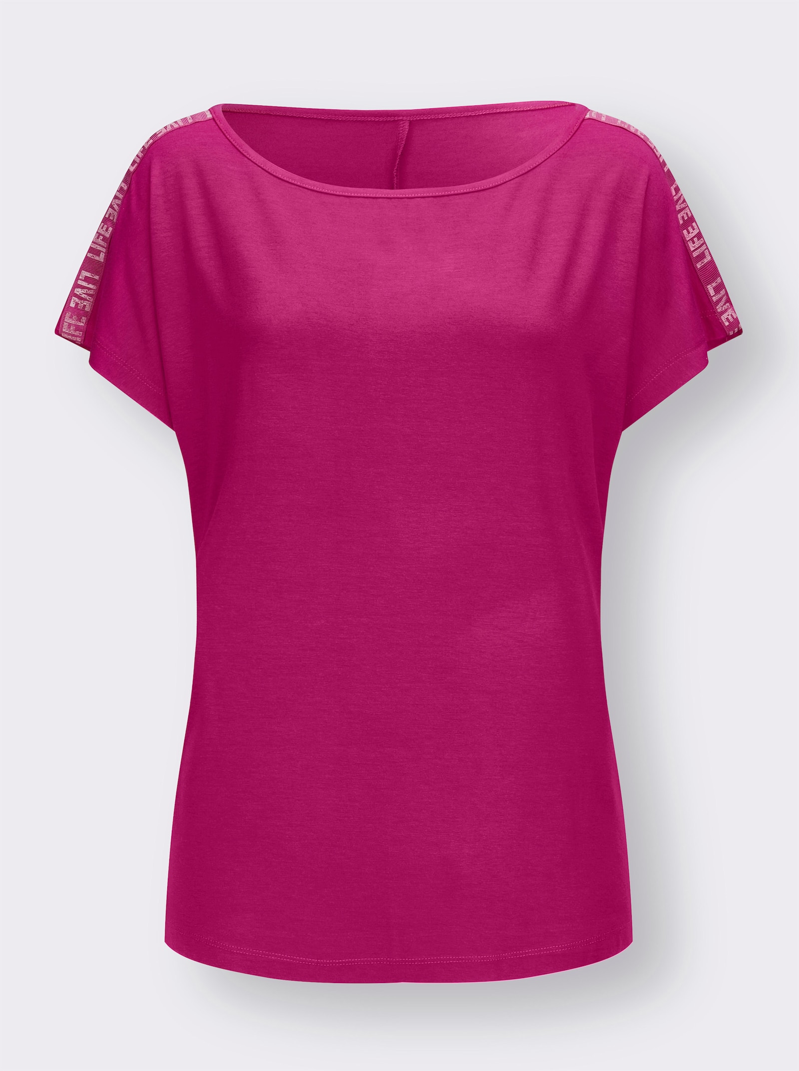 Kurzarmshirt mit U-Boot-Ausschnitt - fuchsia