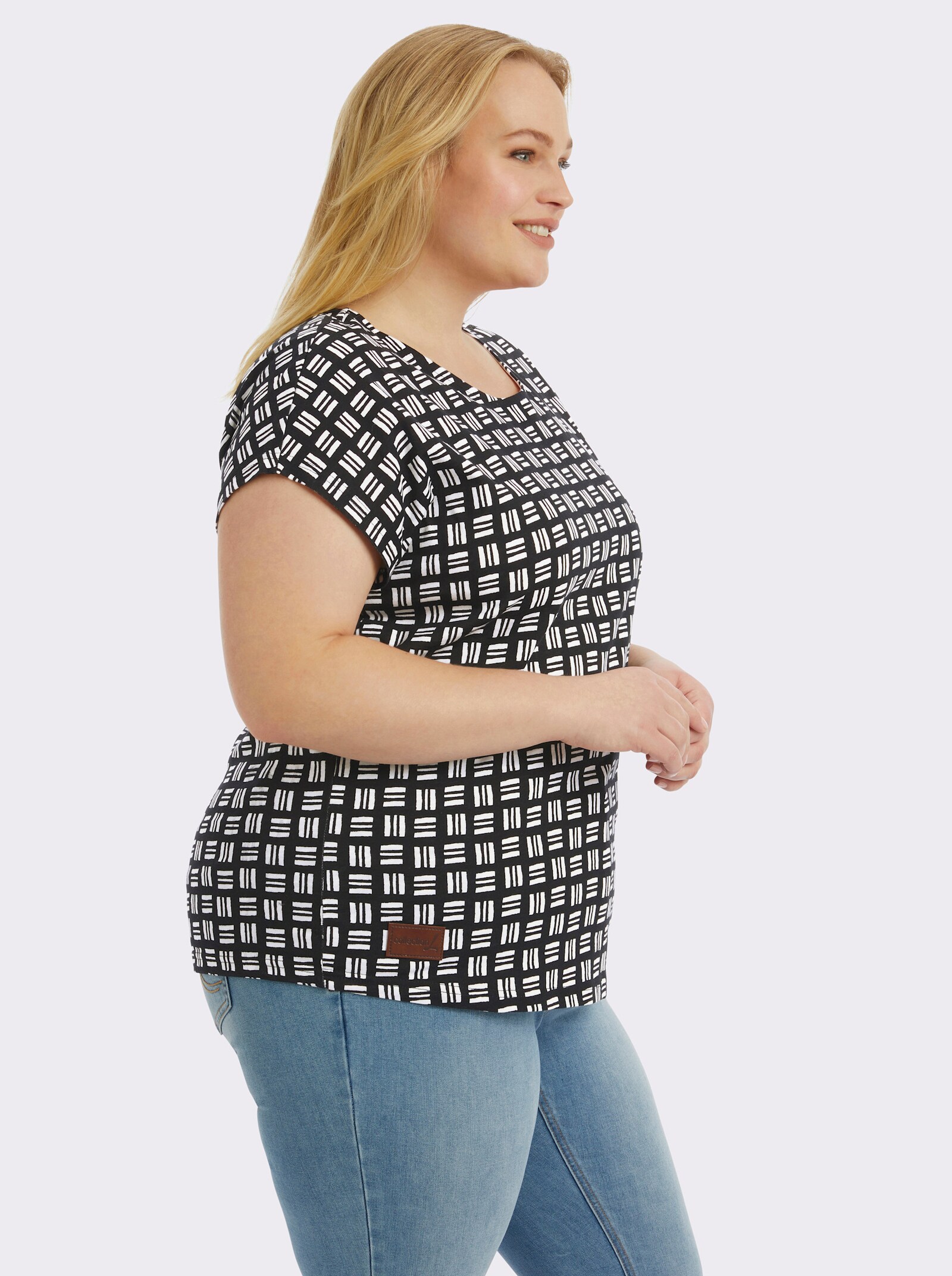 Print-Shirt aus reiner Baumwolle - schwarz-ecru-bedruckt