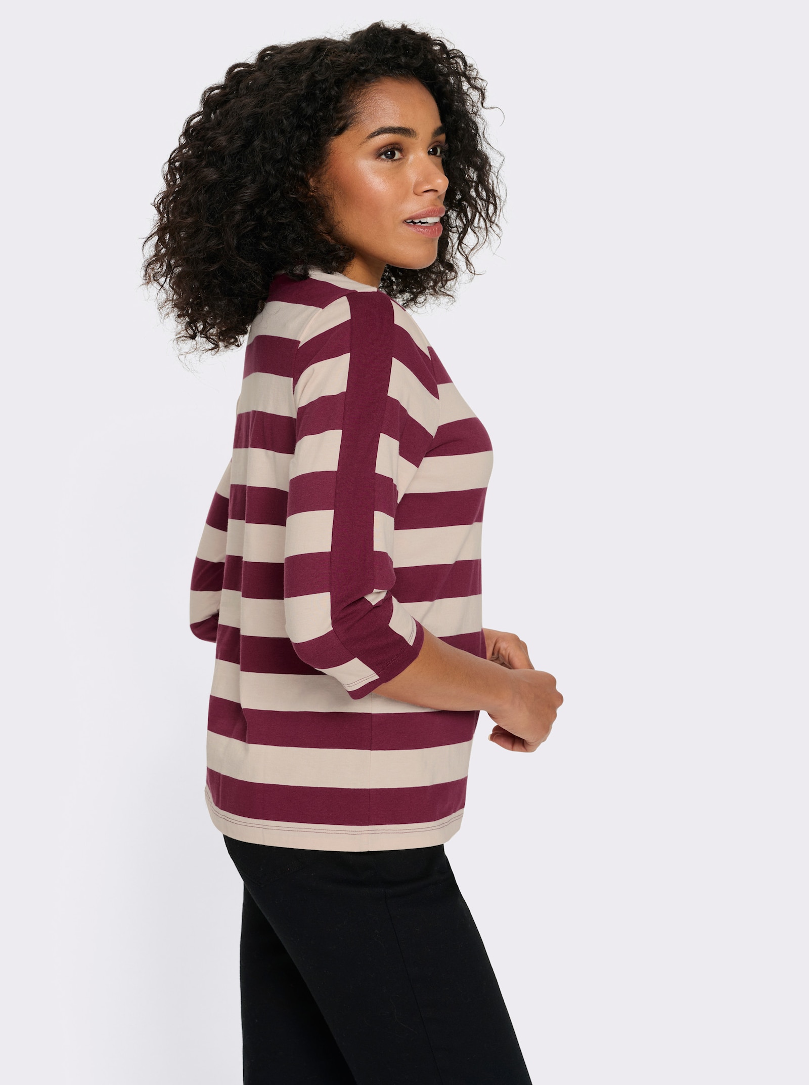 3/4-Arm-Shirt mit garngefärbten Streifen - bordeaux-elfenbein-gestreift