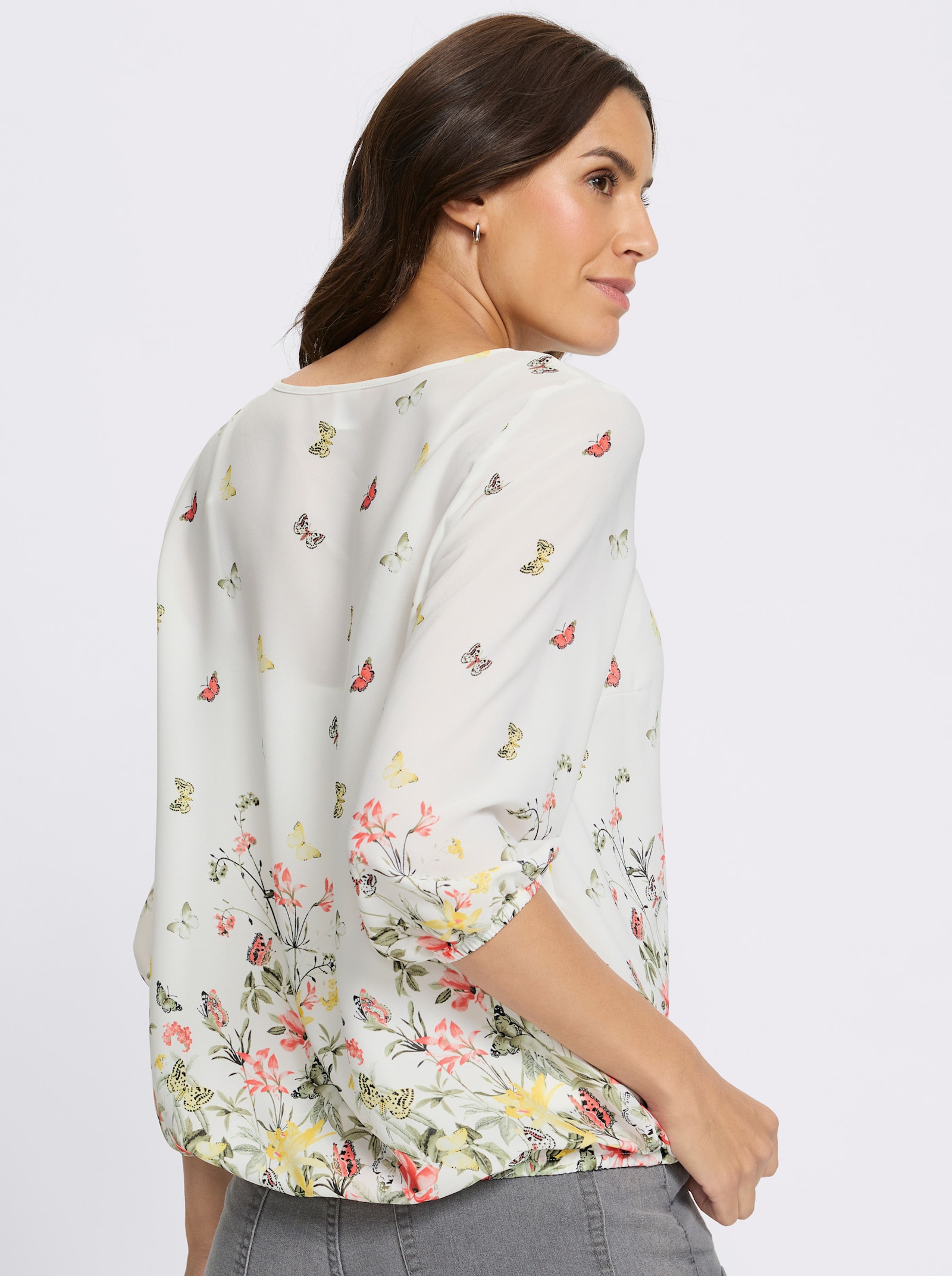 Druckbluse inklusive Jersey-Top - ecru-khaki-bedruckt