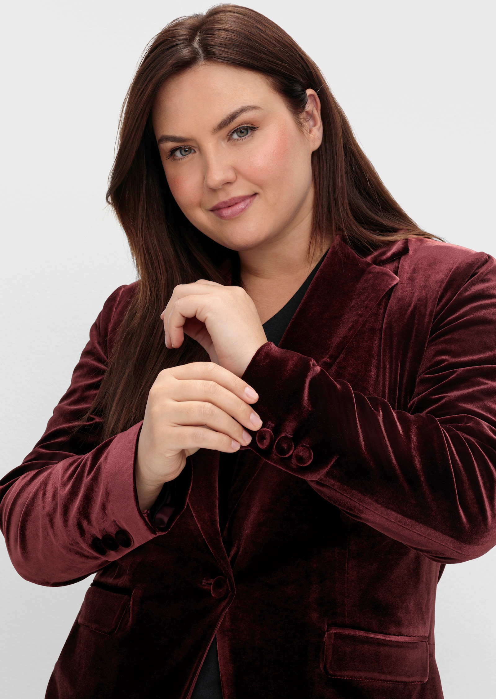 sheego Blazer en velours extensible, doublé - bordeaux