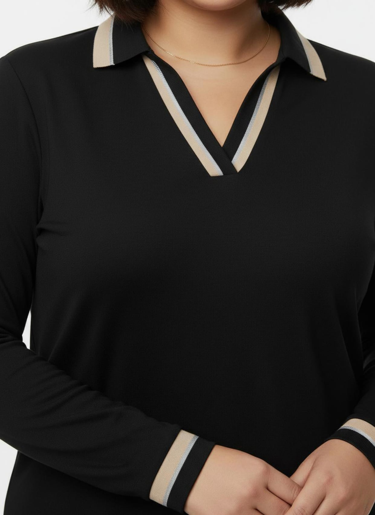 Poloshirt mit Kontrast-Akzenten - schwarz-sand-gemustert