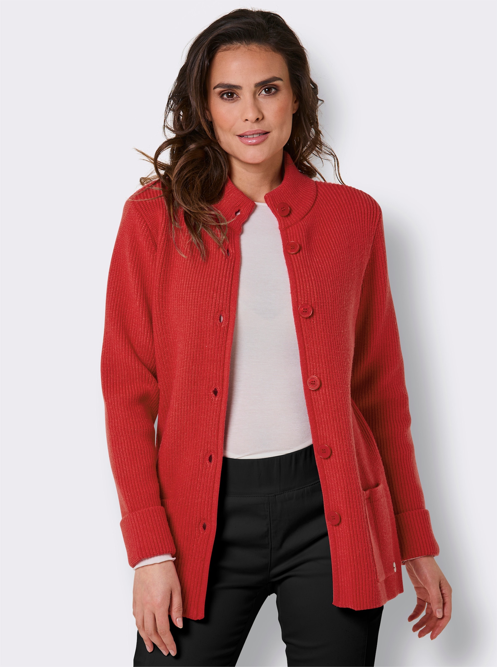 CREATION L PREMIUM Longstrickjacke in Ripp-Optik - rot
