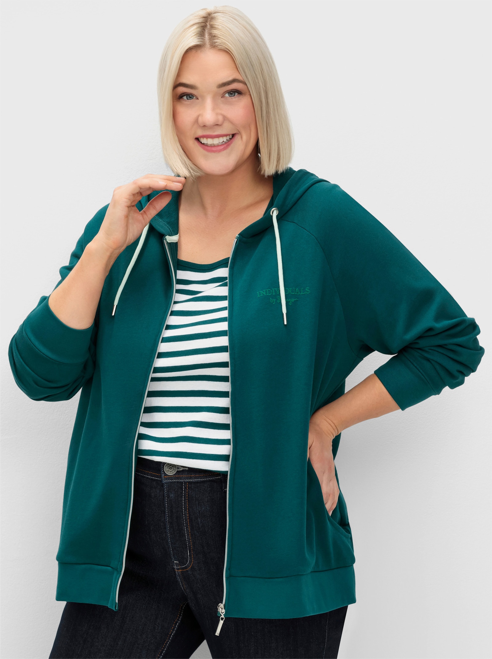 sheego Sweatjacke mit Kapuze - petrol