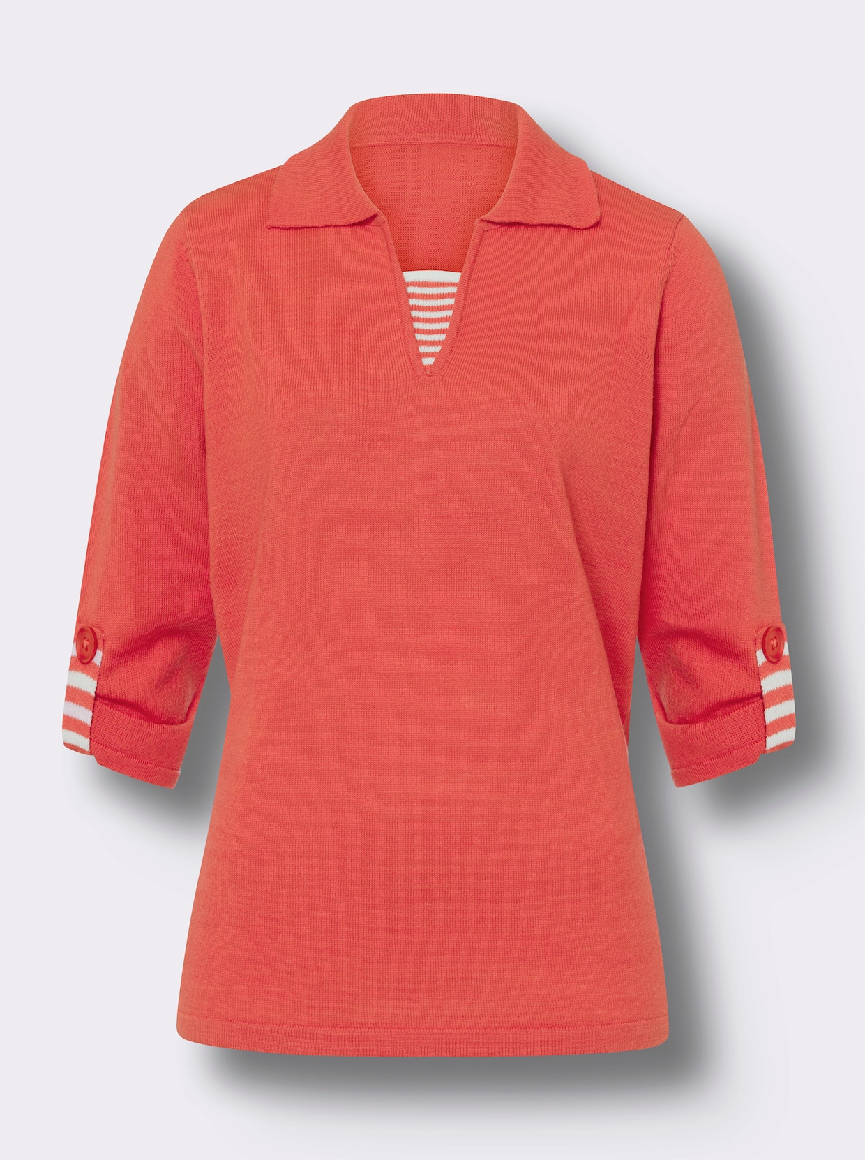 2-in-1-pullover - grapefruit/wit gedessineerd