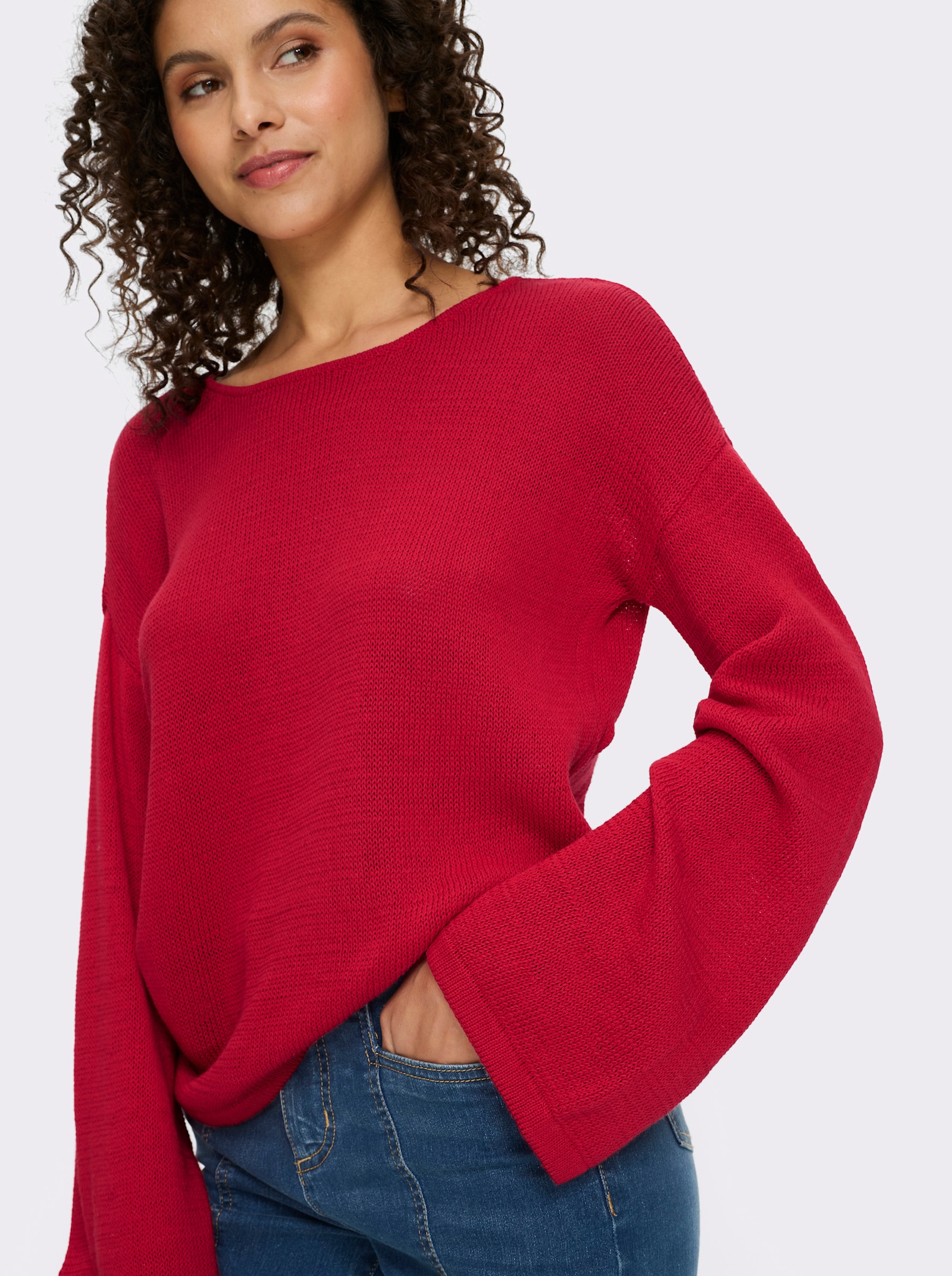 heine Langarm-Pullover mit Trompetenärmeln - erdbeere