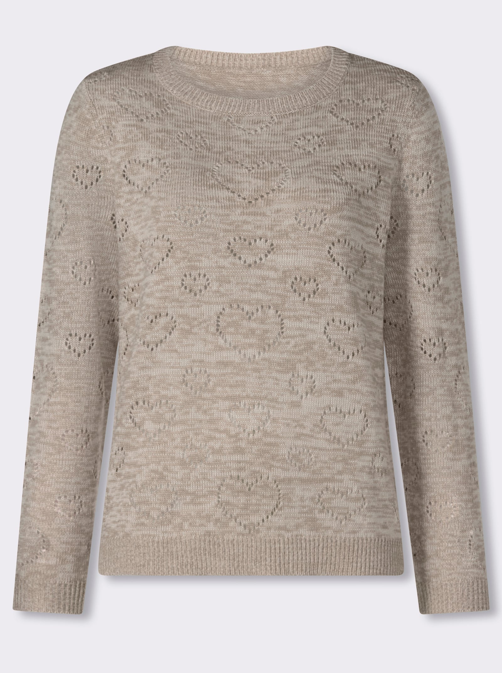 Ajourpullover mit Herzchen - sesam-champagner-meliert