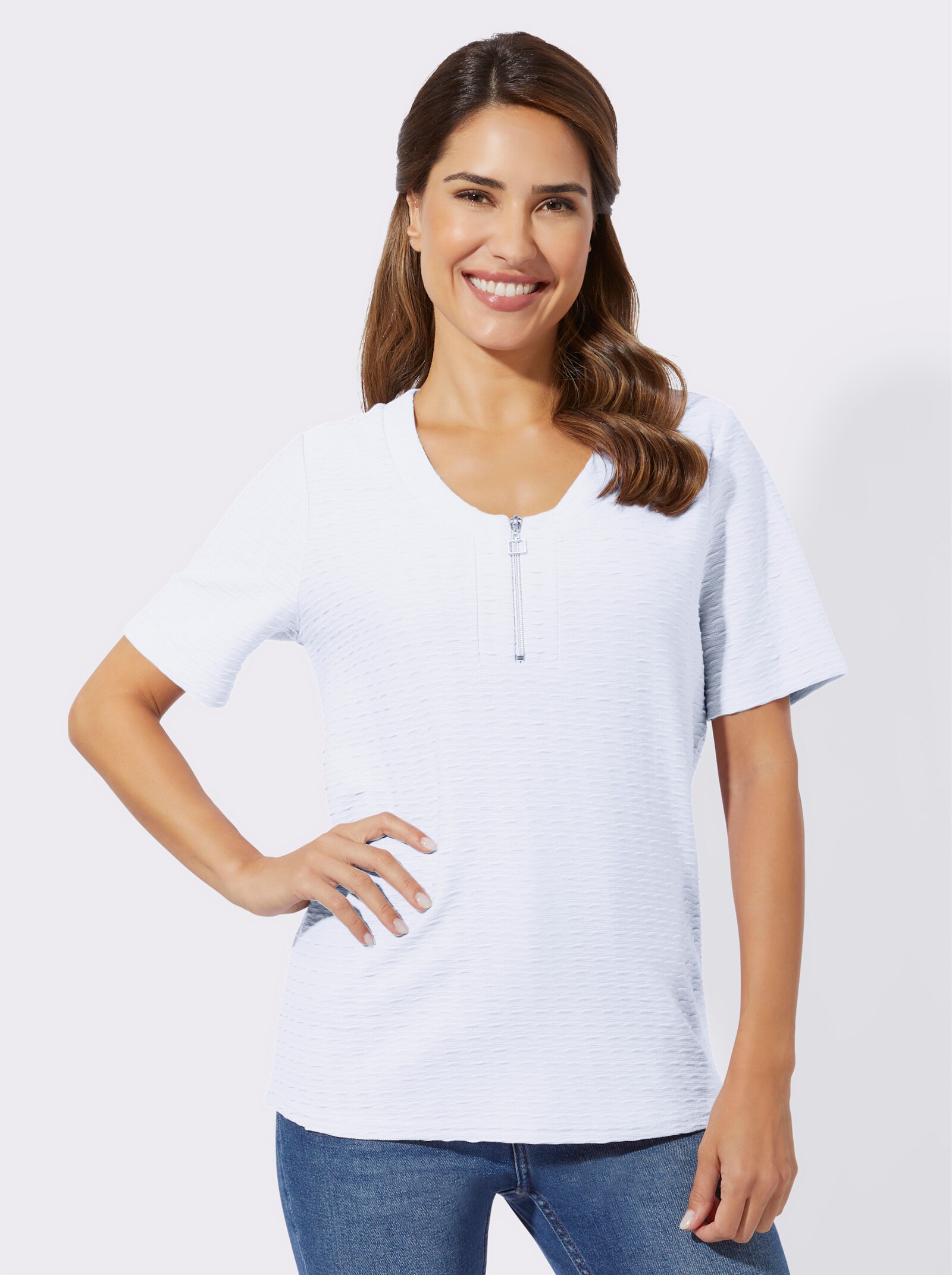 Jacquardmönstrad kortärmstopp - vit