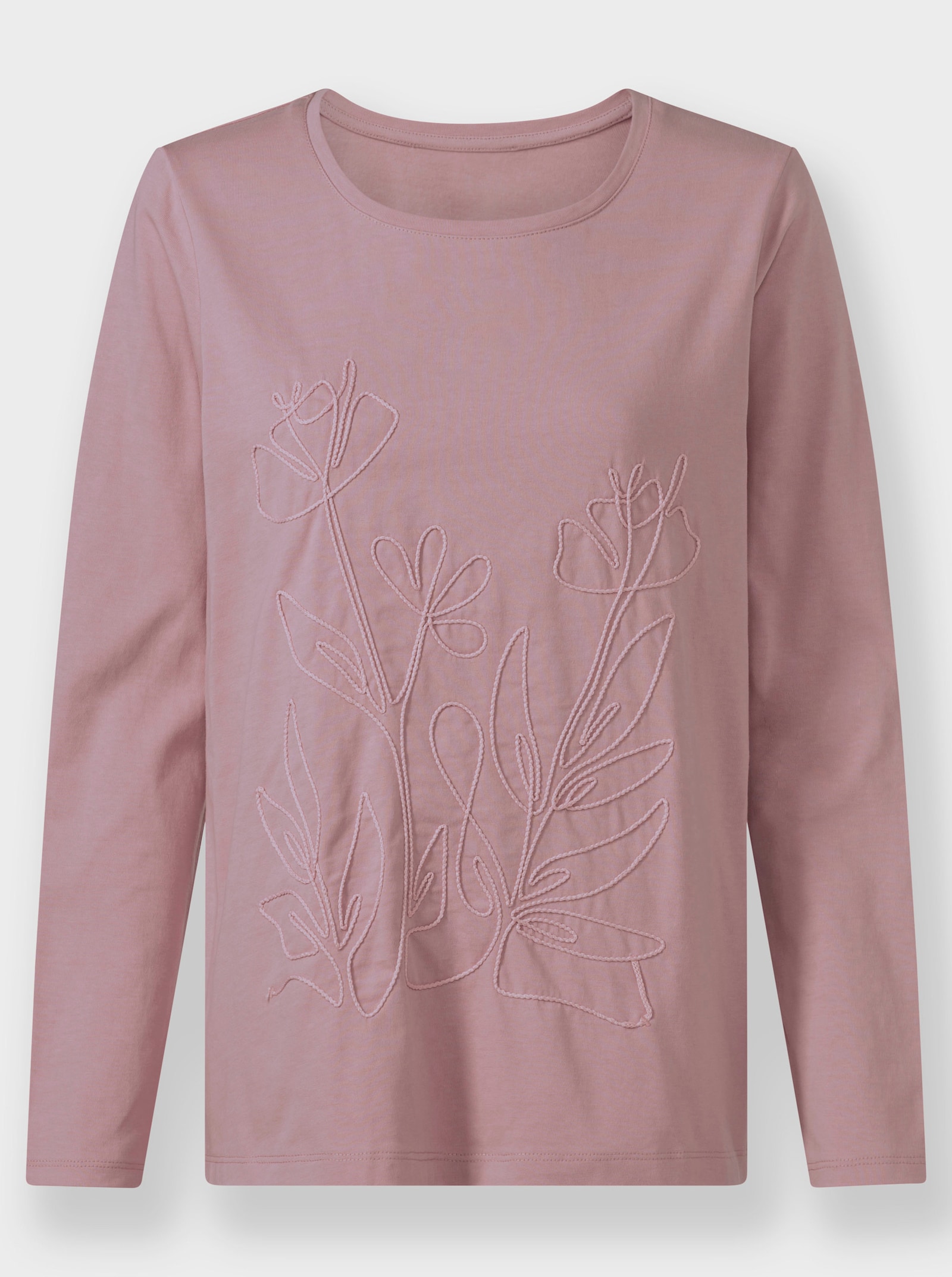 Rundhalsshirt mit Kordel-Stickerei - hortensie