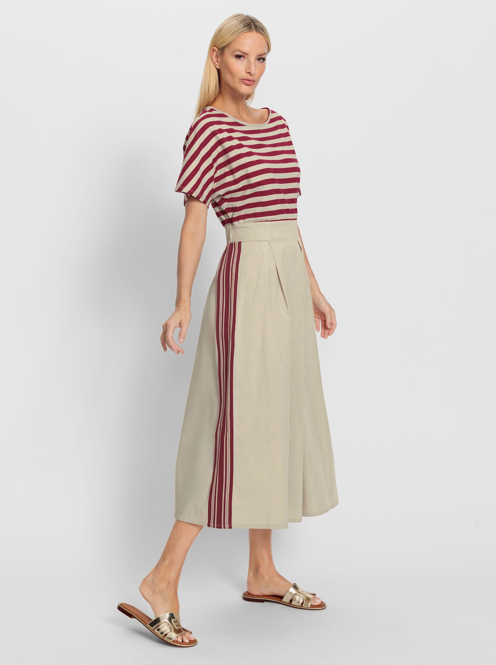 heine Freizeitkleid zum Schlupfen - sand-dunkelrot-geringelt