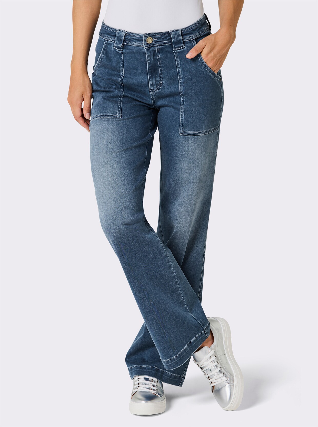 CREATION L PREMIUM Schlagjeans - blue-bleached