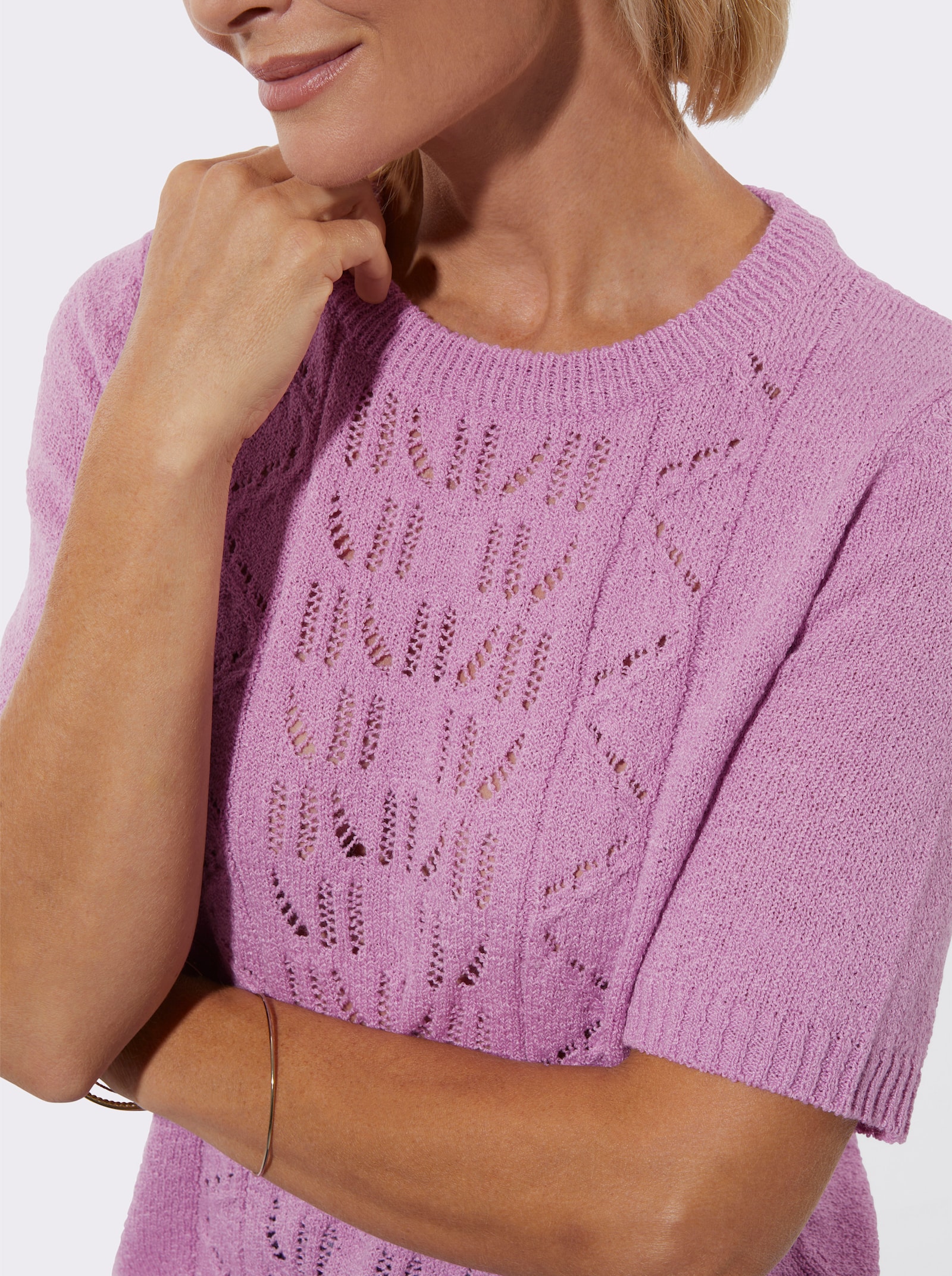 Ajourpullover in Bouclé-Qualität - orchidee