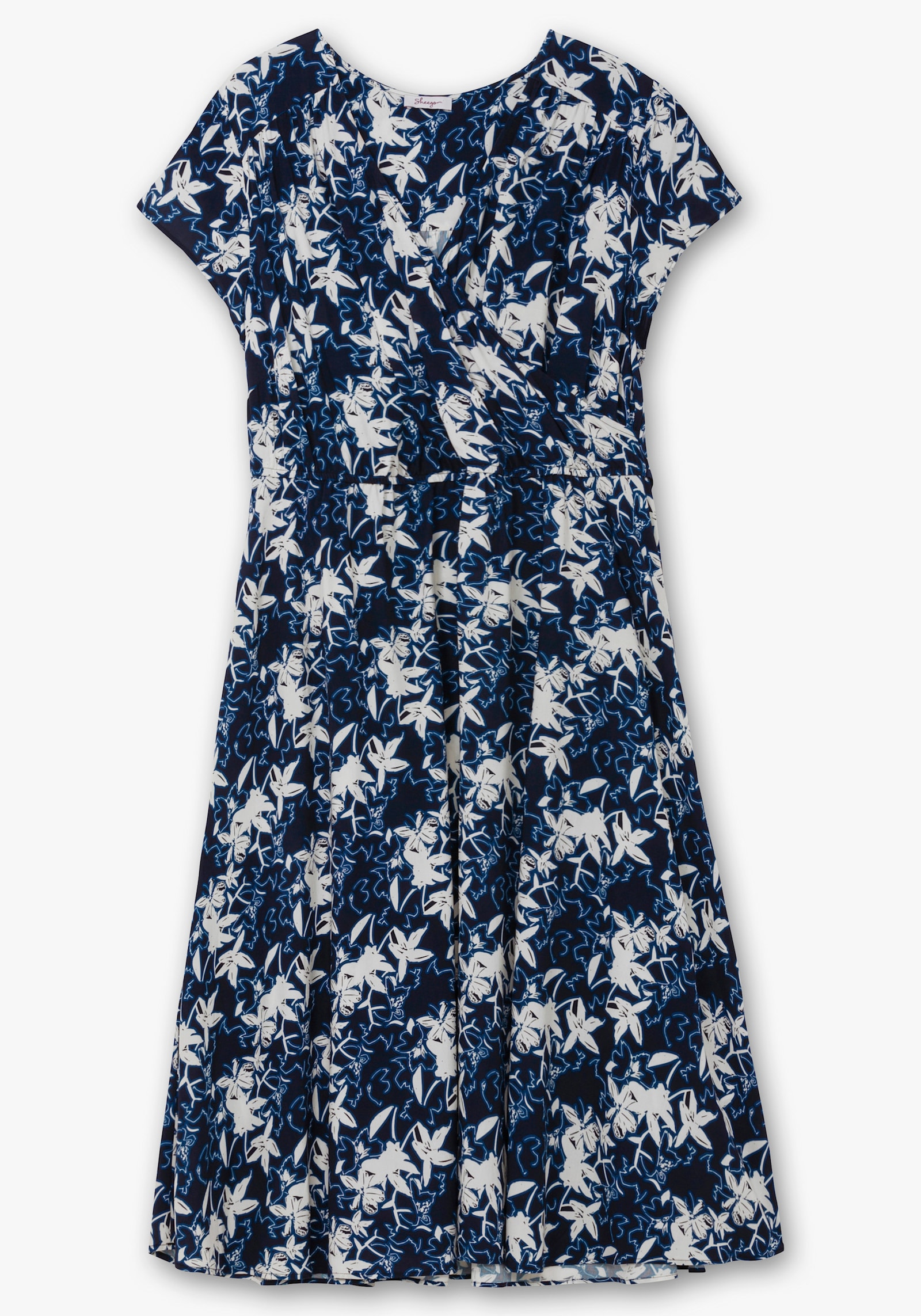 sheego Blumenkleid in Wickeloptik - tiefblau-gemustert
