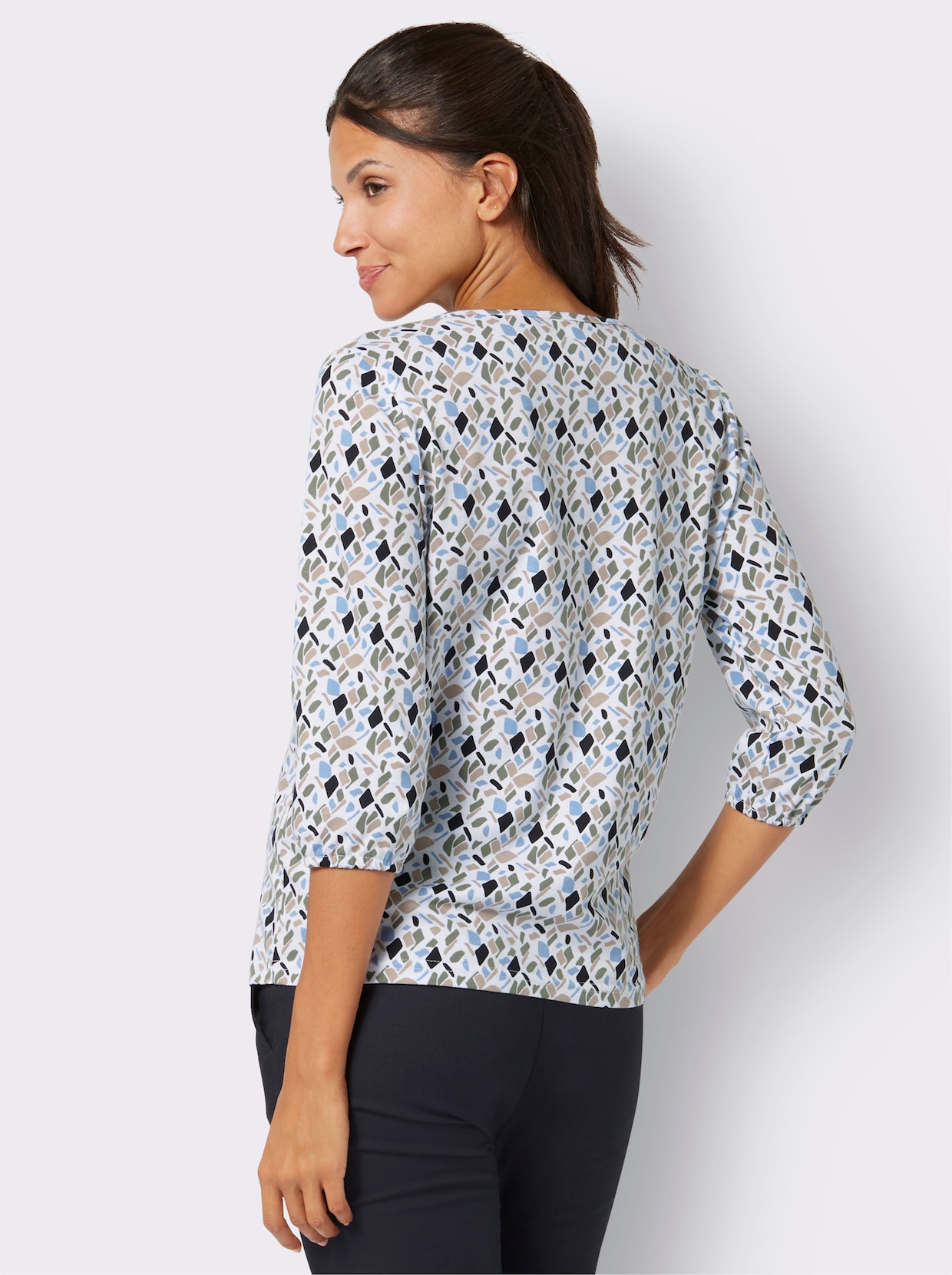 Shirt met 3/4-mouw - ecru/bleu geprint