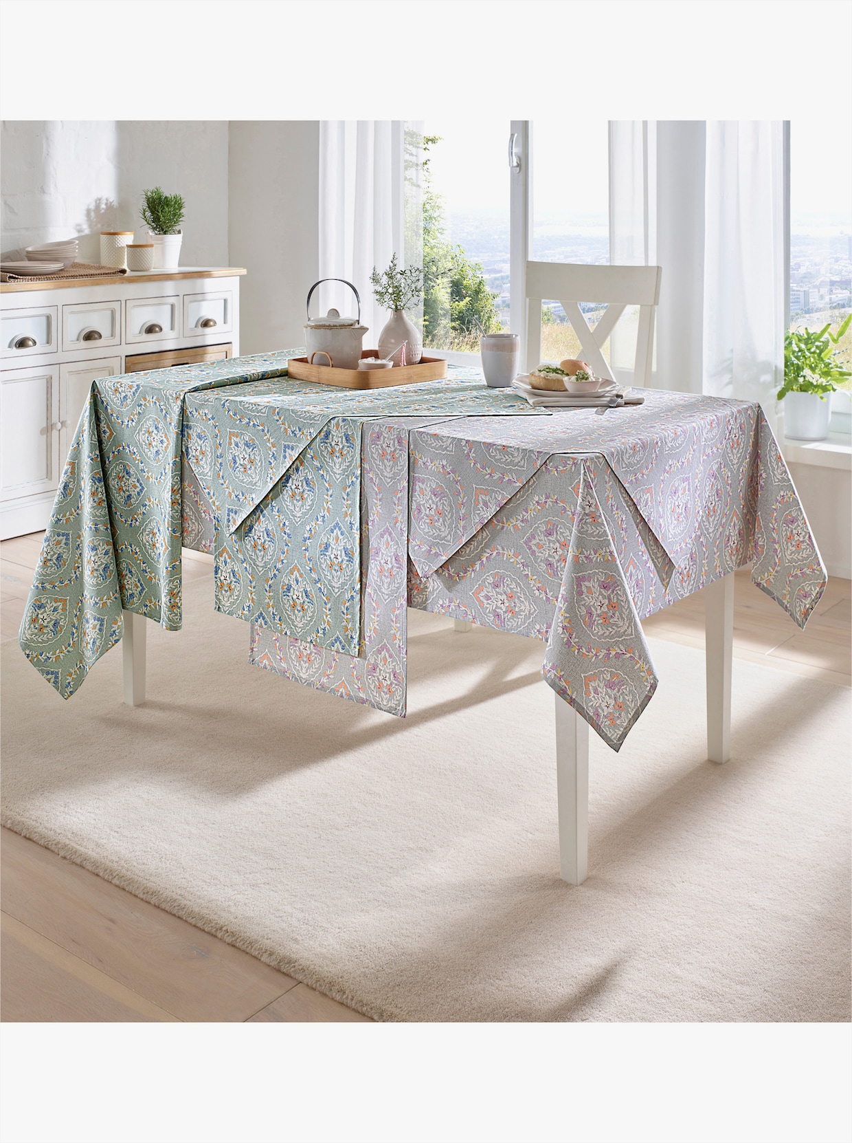 Tischdecke - kalkmint-weiß-bedruckt