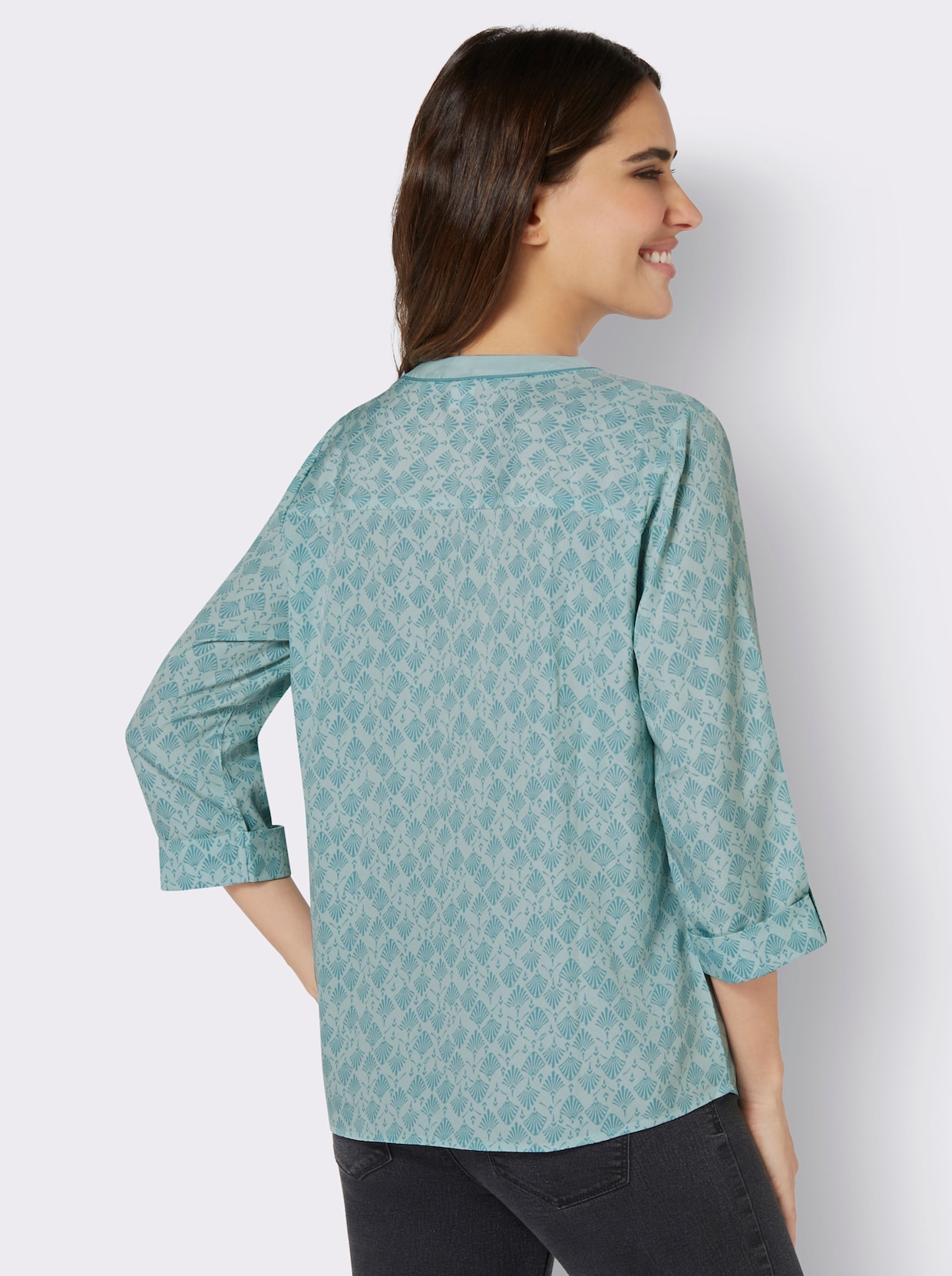 Comfortabele blouse - kalkmint/oceaan bedrukt