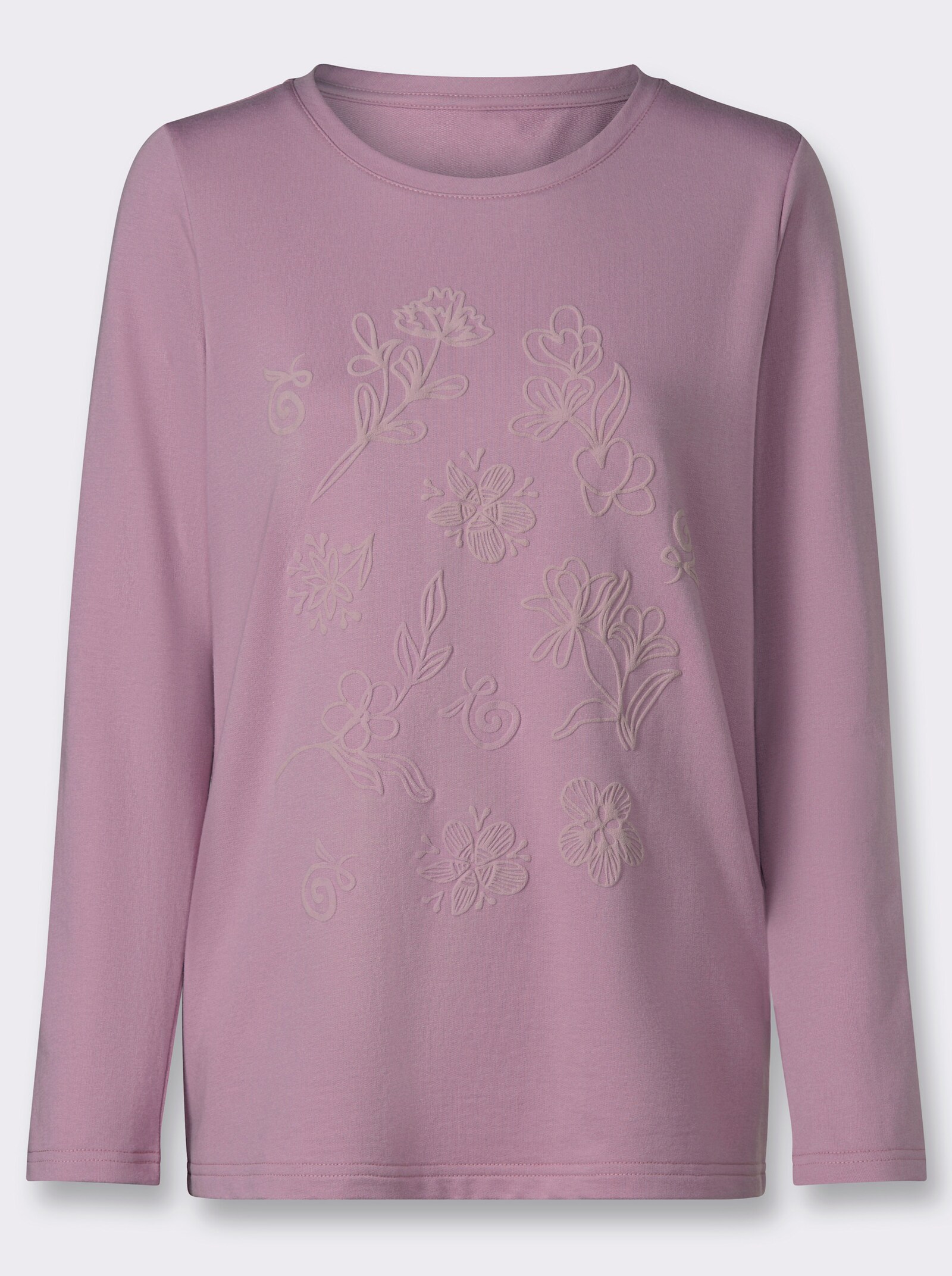 Sweatshirt mit gummiertem Blüten-Druck - mauve