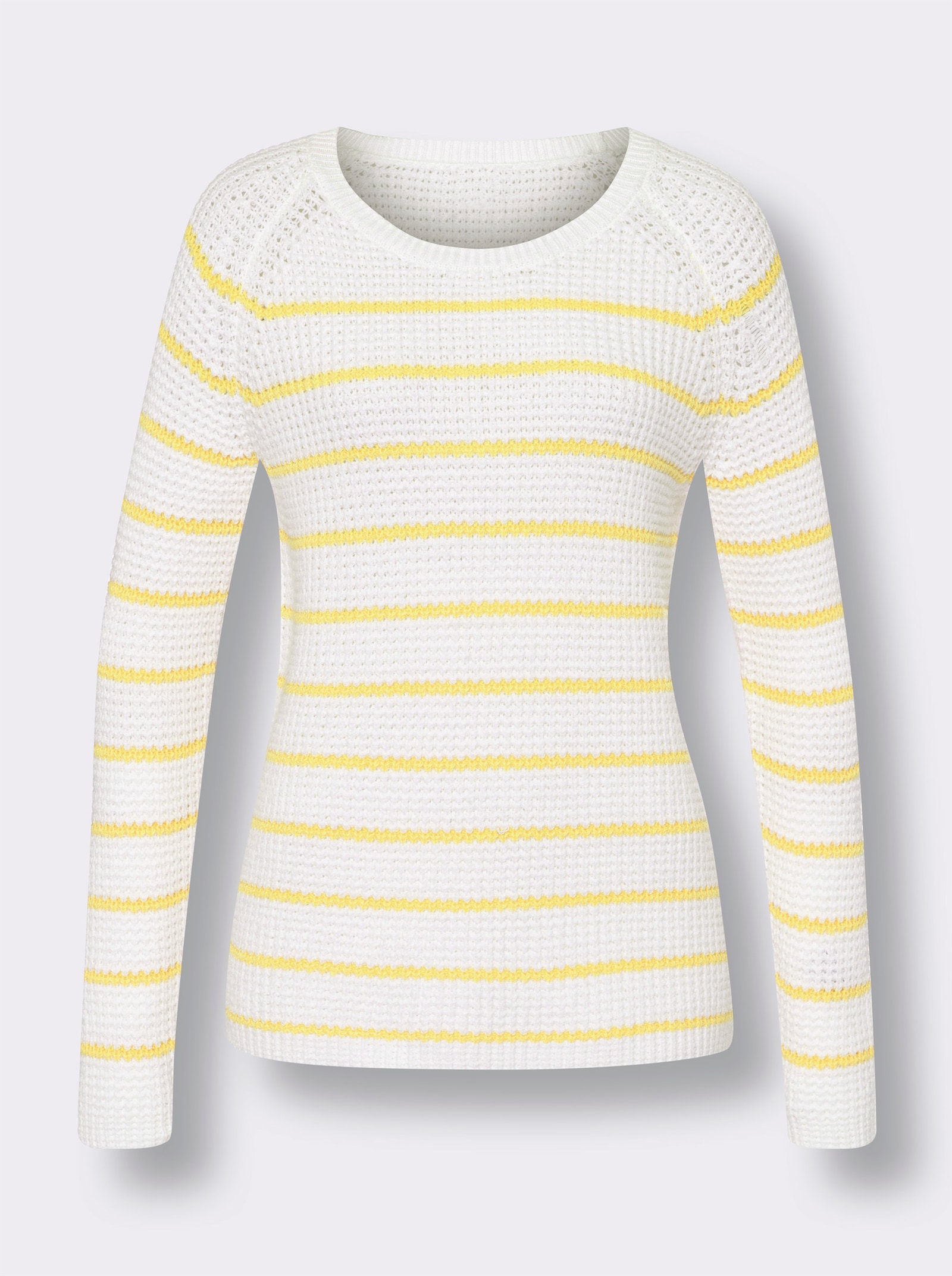 heine Rundhalspullover im Strukturstrick - zitrone-weiß-geringelt