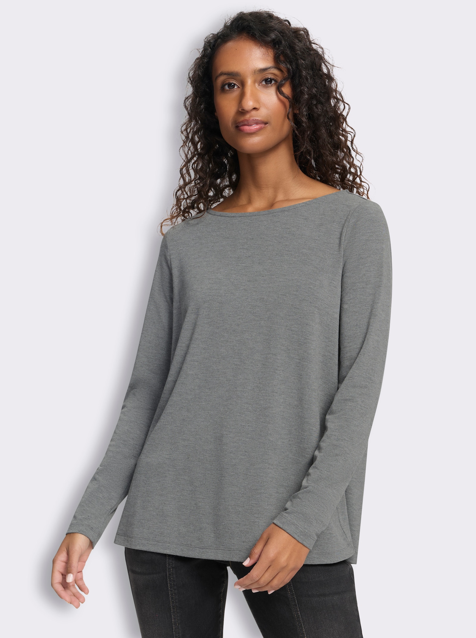 heine Rundhalsshirt in A-Form - anthrazit-meliert