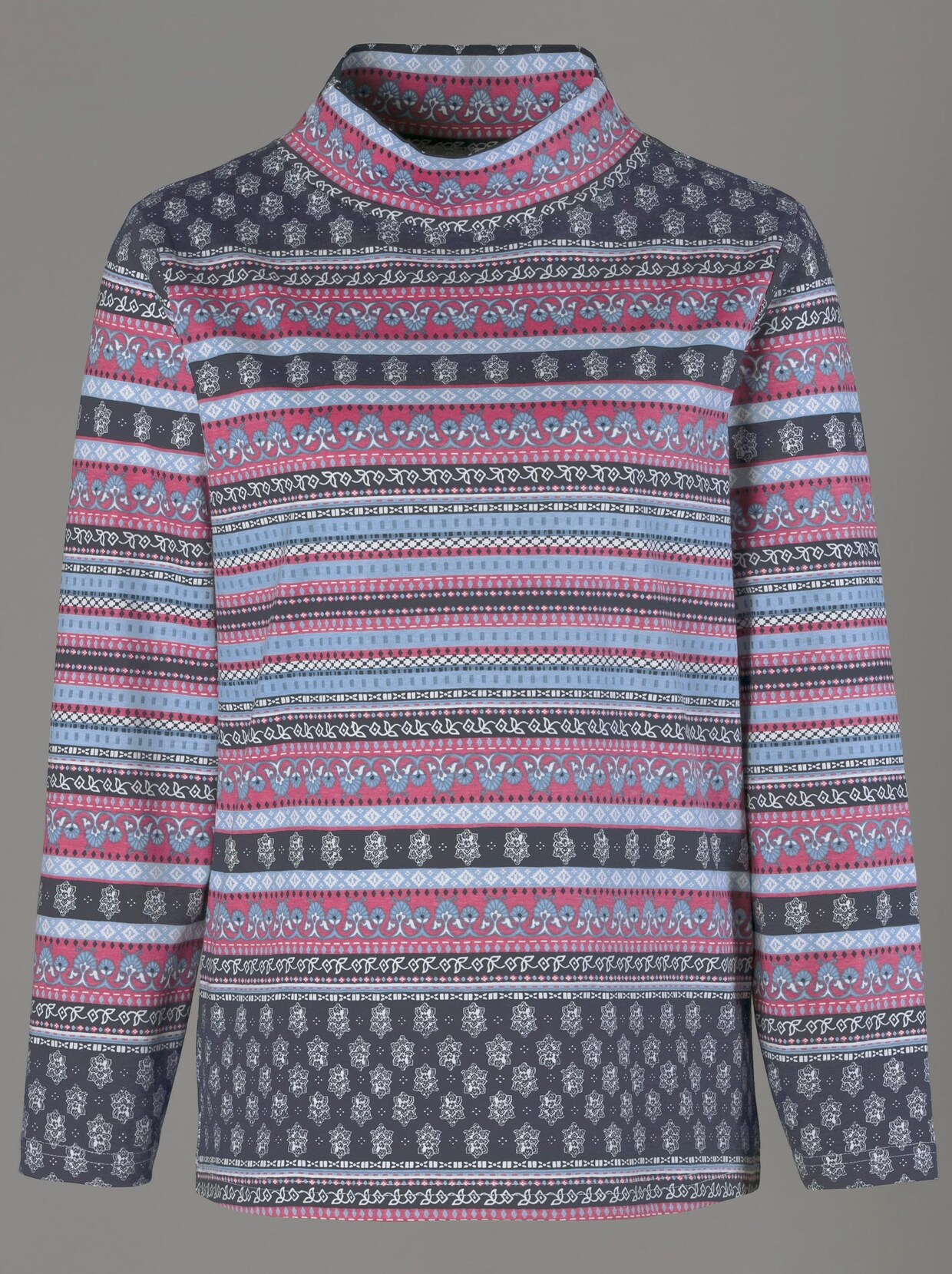 Stehkragenshirt - rosé-gestreift