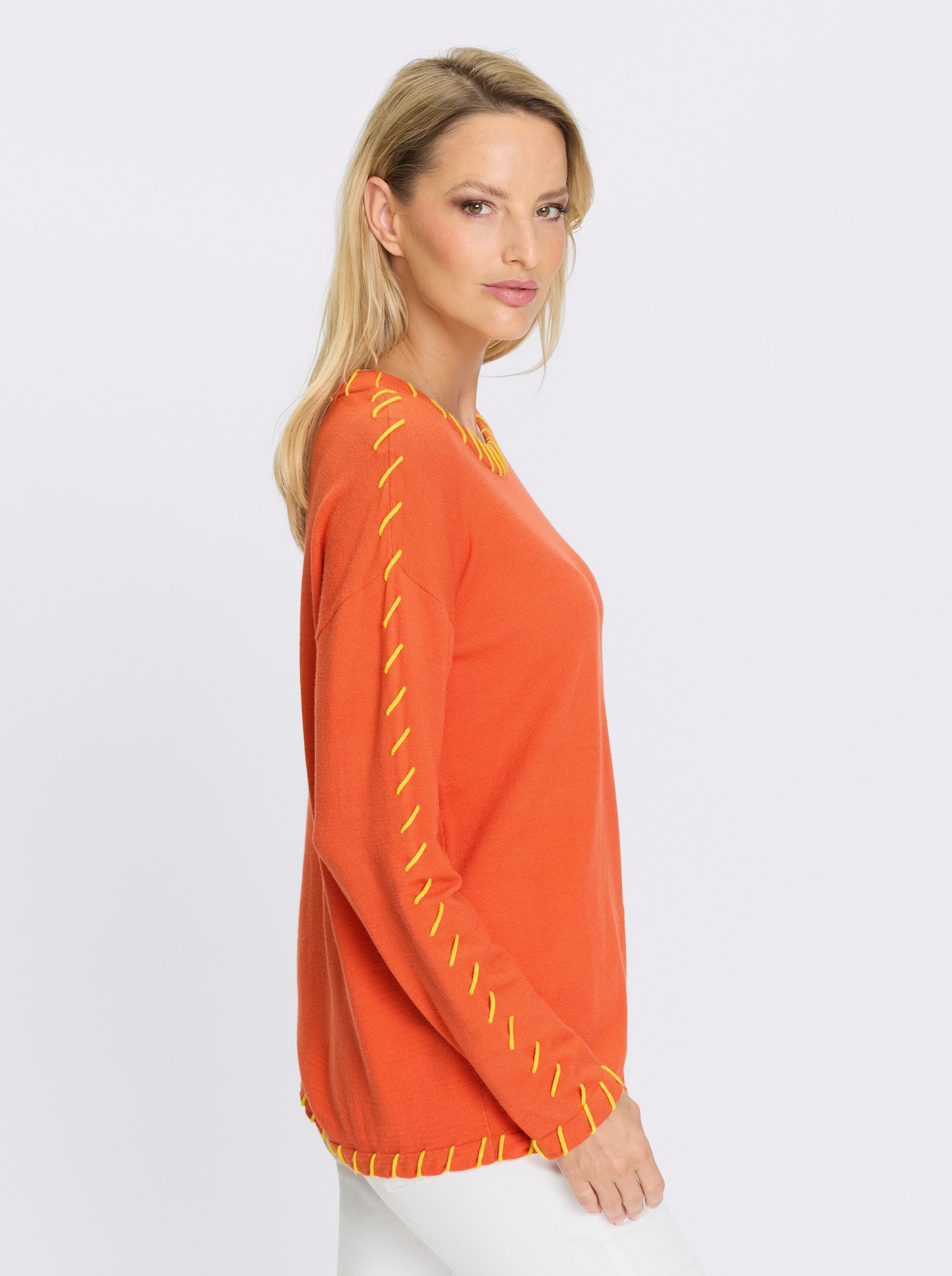 heine Pullover van fijntricot met contrastdetails - oranje