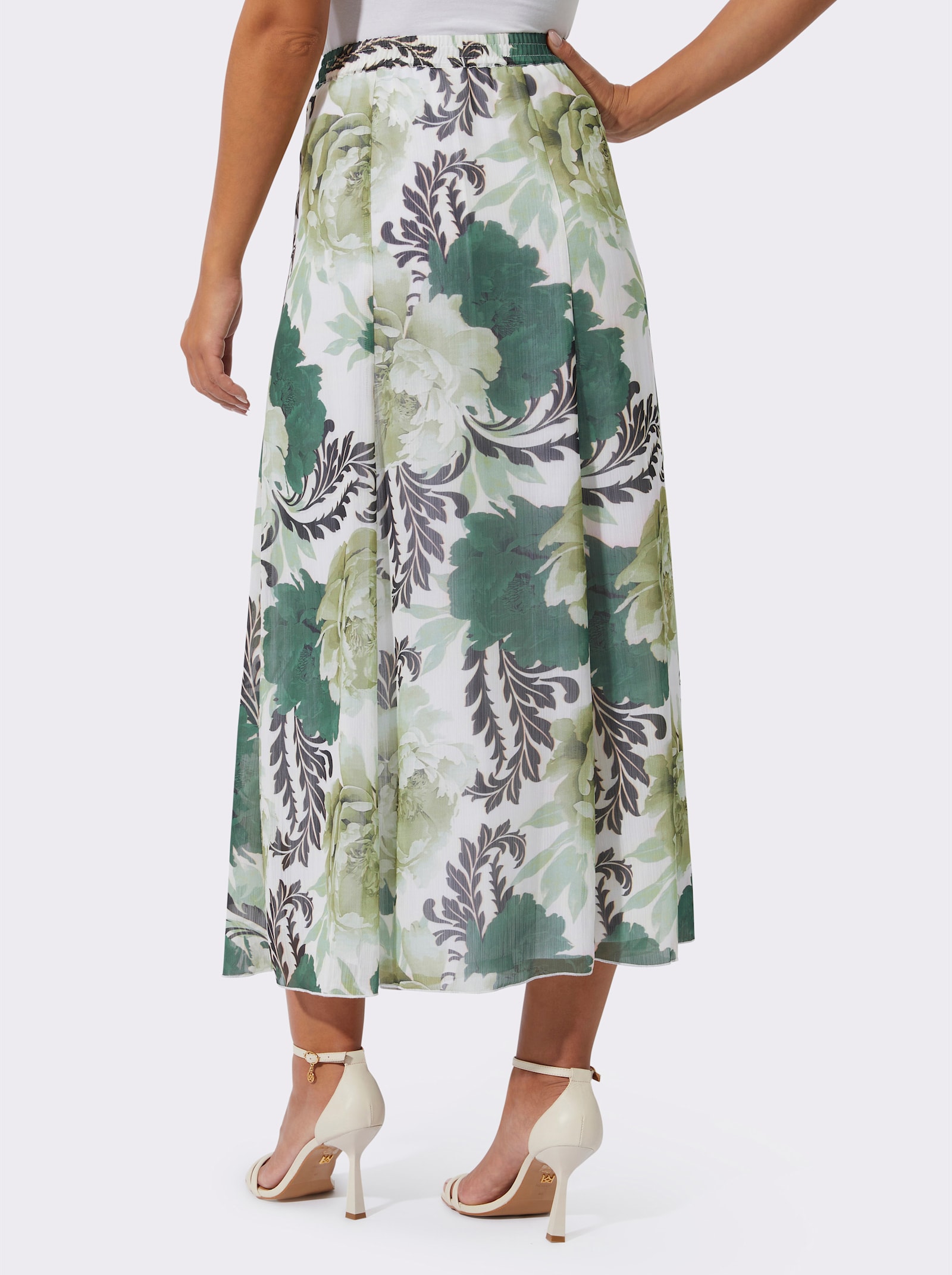 Bahnenrock mit Rundum-Dehnbund - champagner-lindgrün-bedruckt