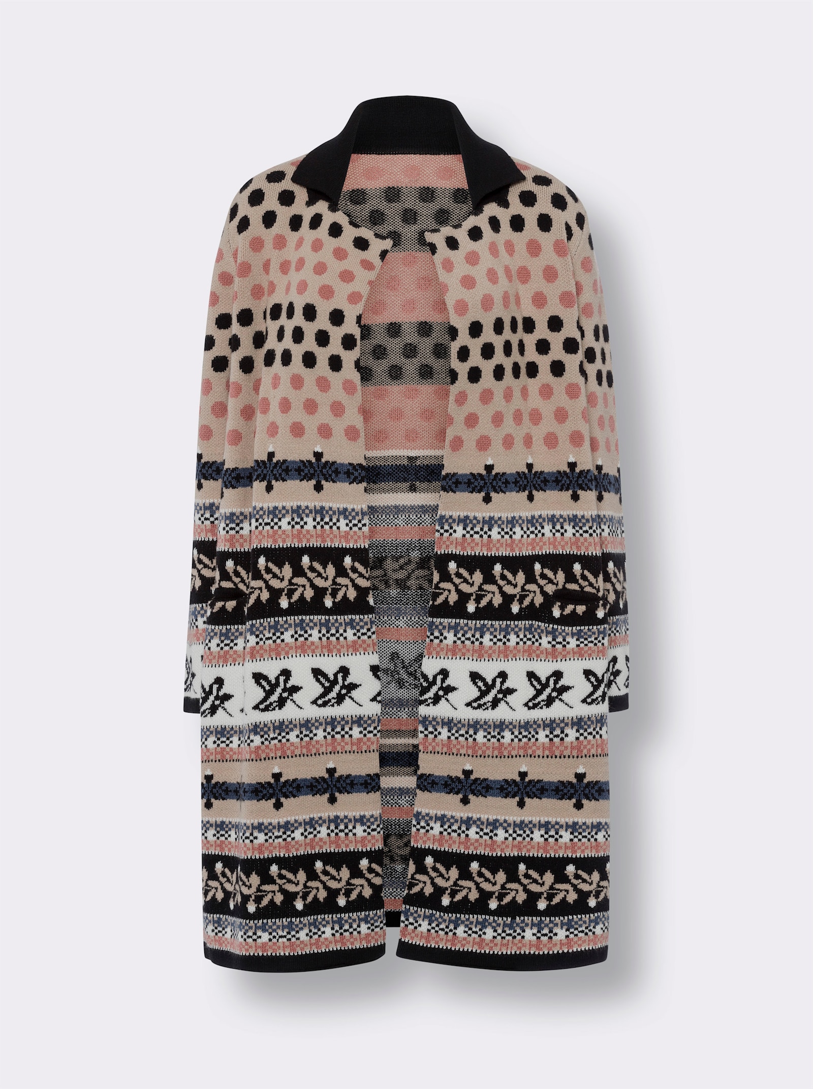 heine Jacquardstrickjacke mit Reverskragen - schwarz-beige-gemustert