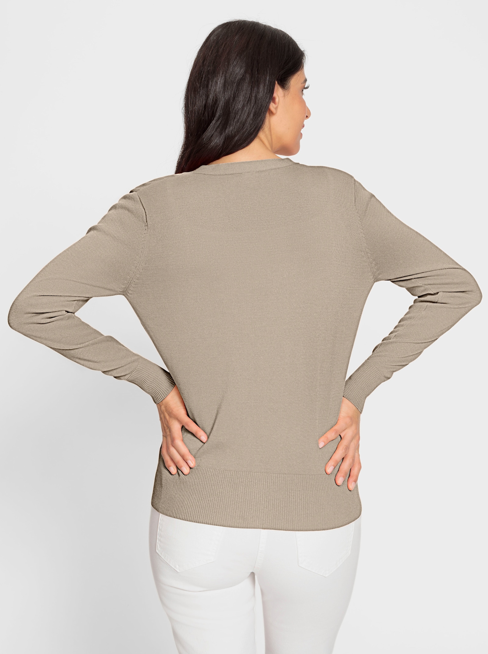 heine Fijn gebreid vest met bindstrikje om te knopen - sesam