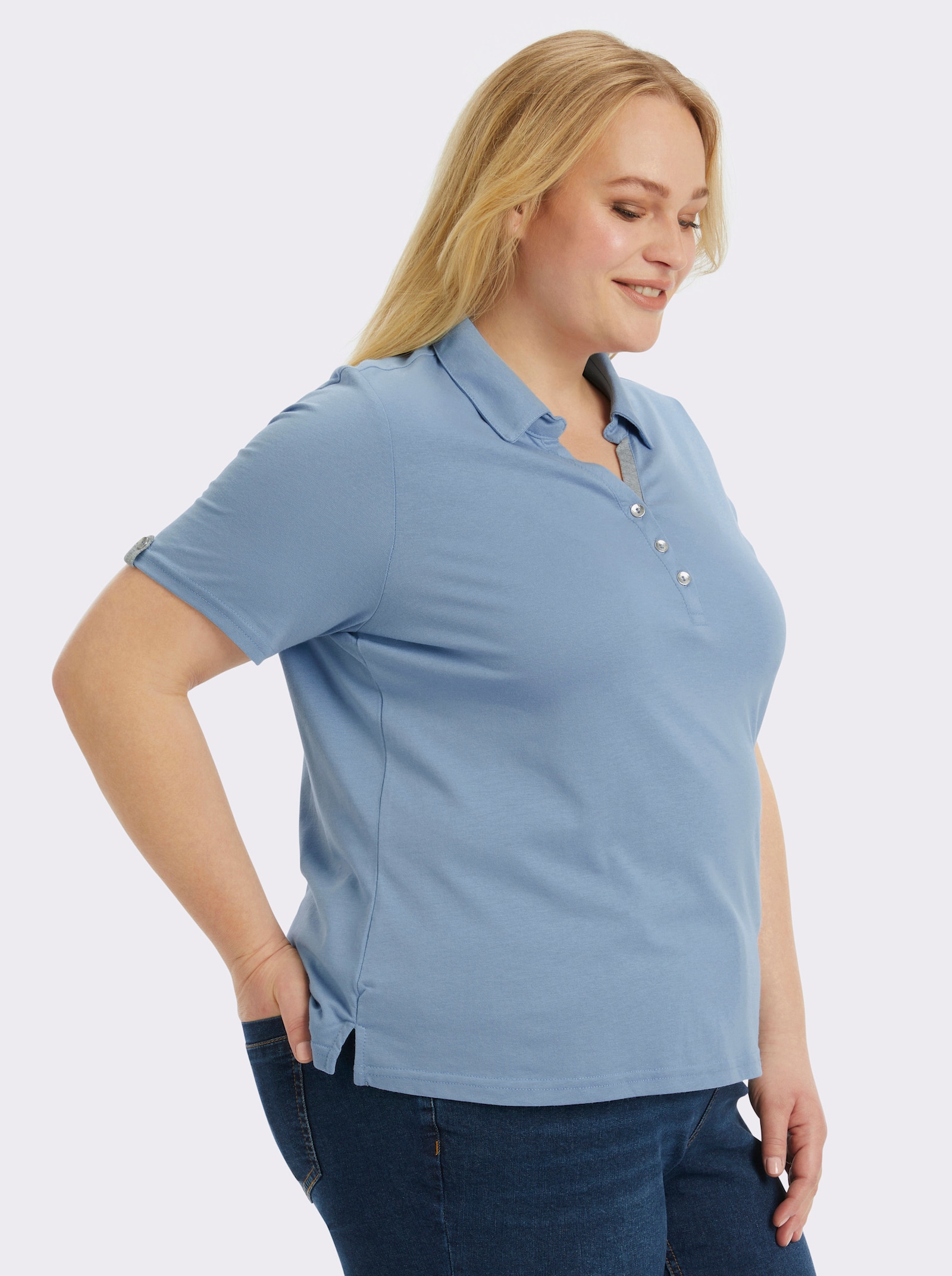 Poloshirt mit Zierriegel - bleu