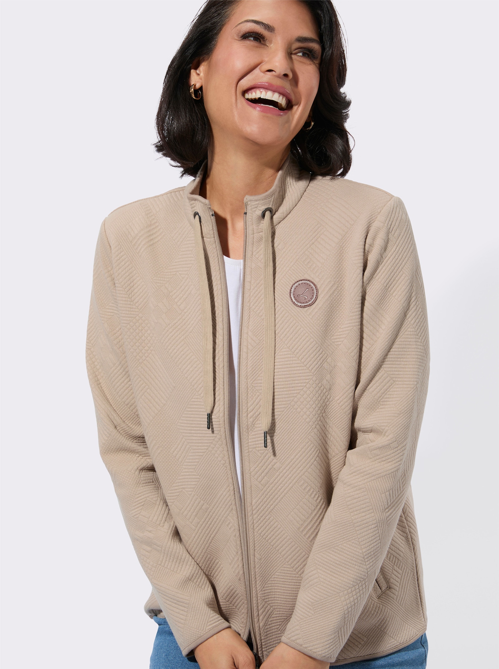 Shirtjacke im Jacquard-Mustermix - beige